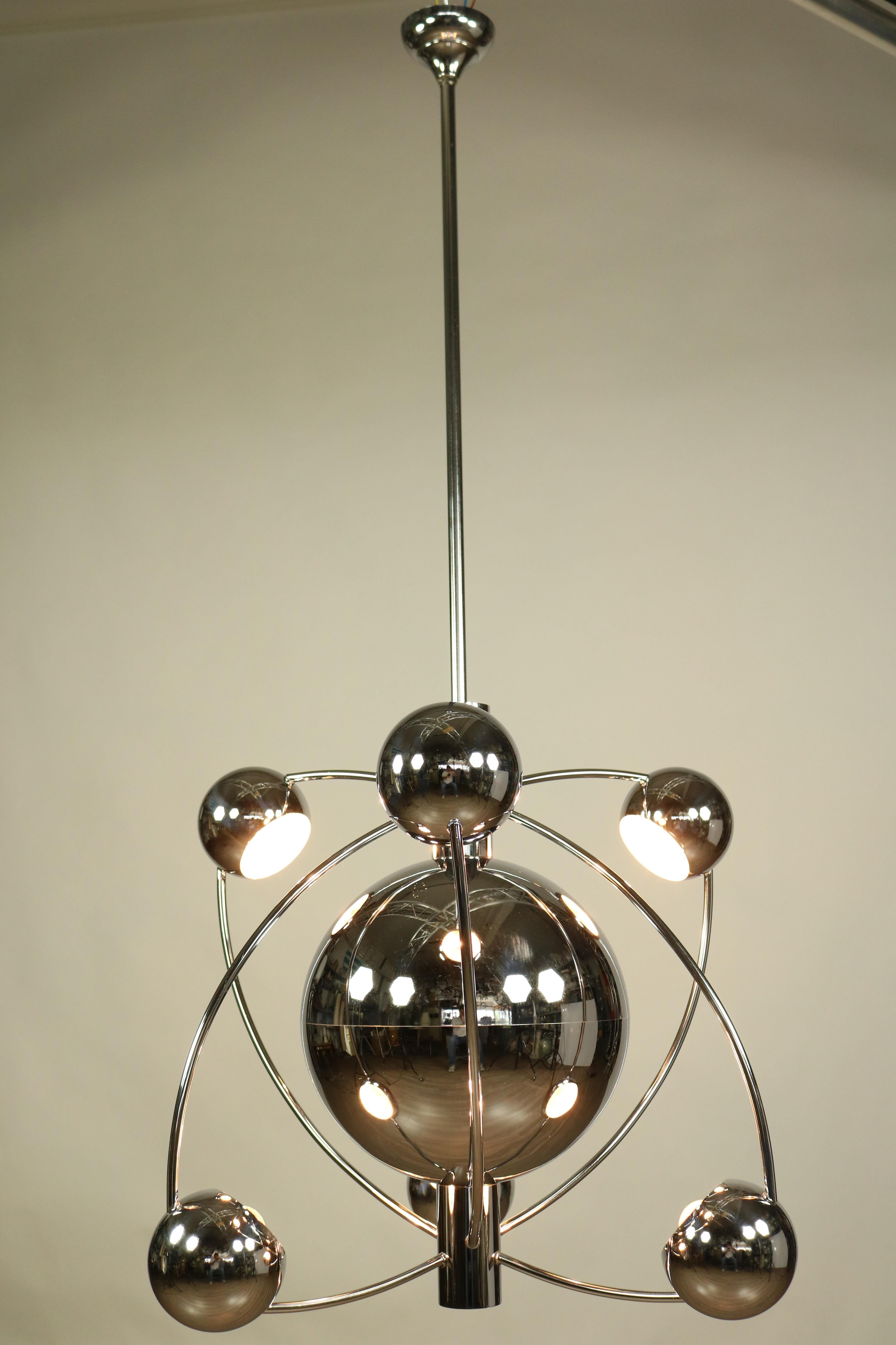 Huge Spectacular Atomic Pendant Light Space Age Sputnik Lamp Chrome Satellite For Sale 1