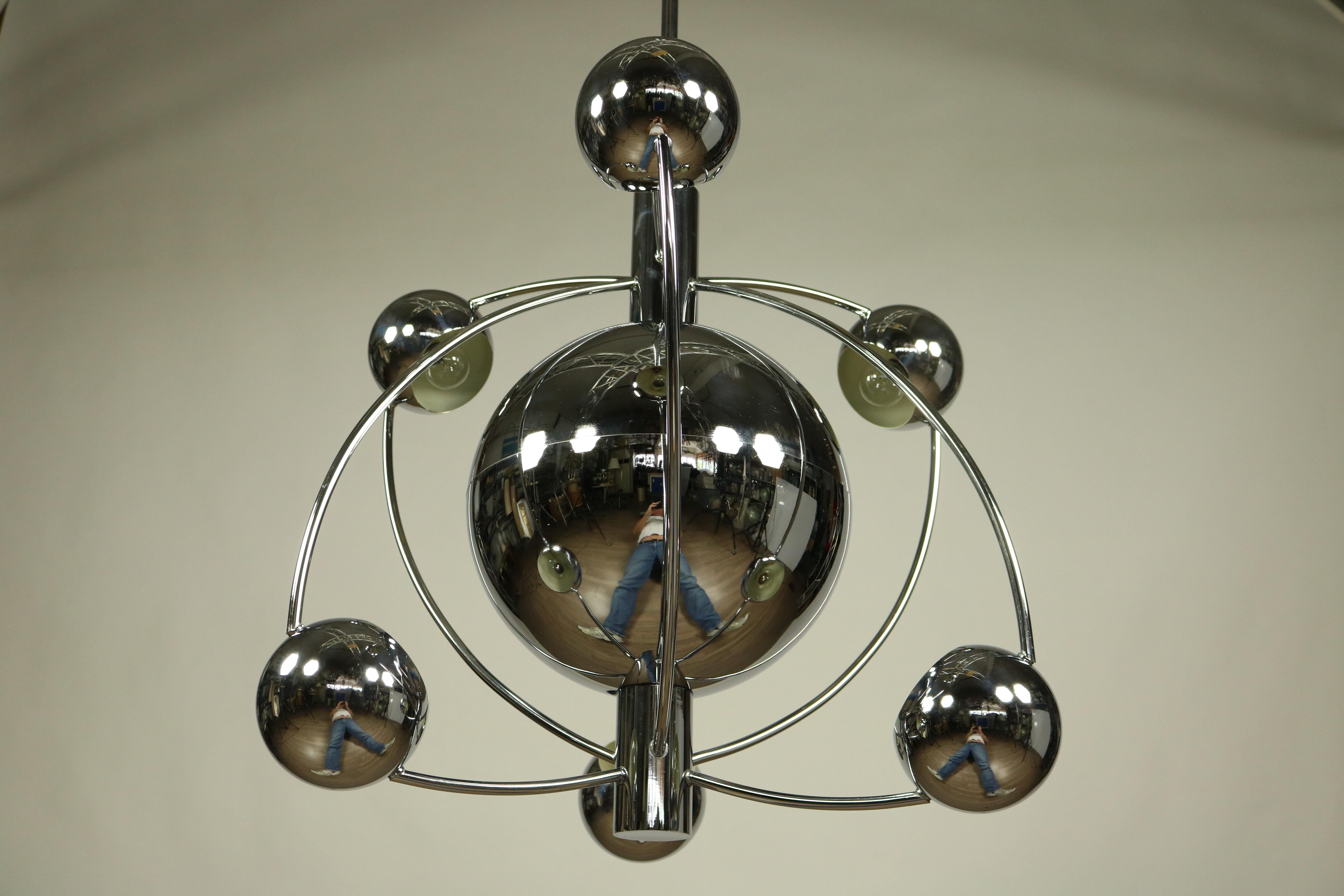 Huge Spectacular Atomic Pendant Light Space Age Sputnik Lamp Chrome Satellite For Sale 2