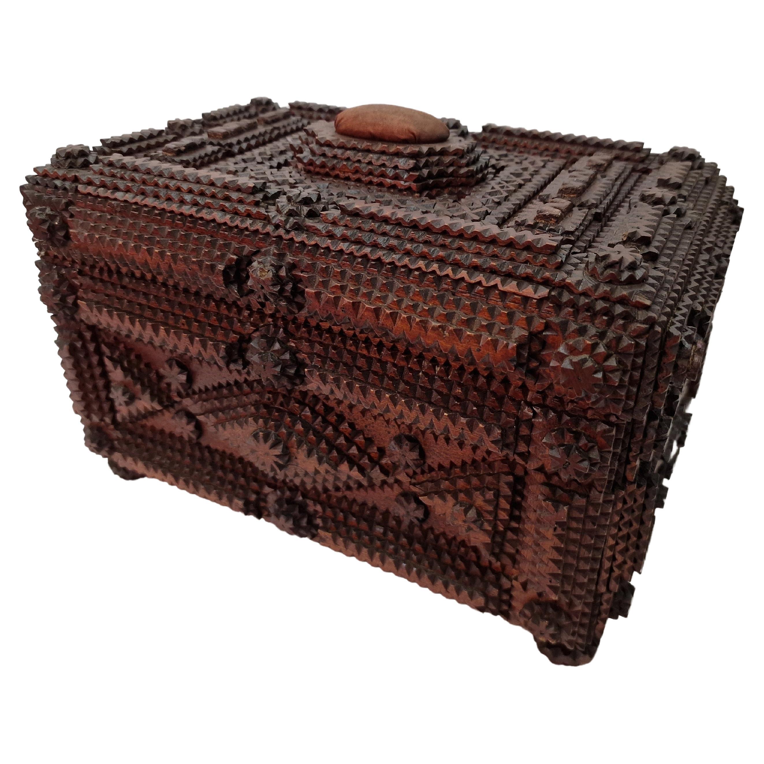 Espectacular caja grande rara de colección, cofre, Tramp Art, arte popular, 1885, Austria
