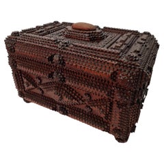 Espectacular caja grande rara de colección, cofre, Tramp Art, arte popular, 1885, Austria