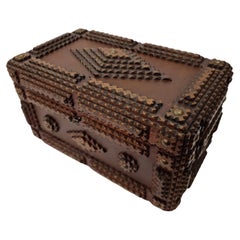 Espectacular caja grande rara de colección, cofre, Tramp Art, arte popular, 1890, Austria