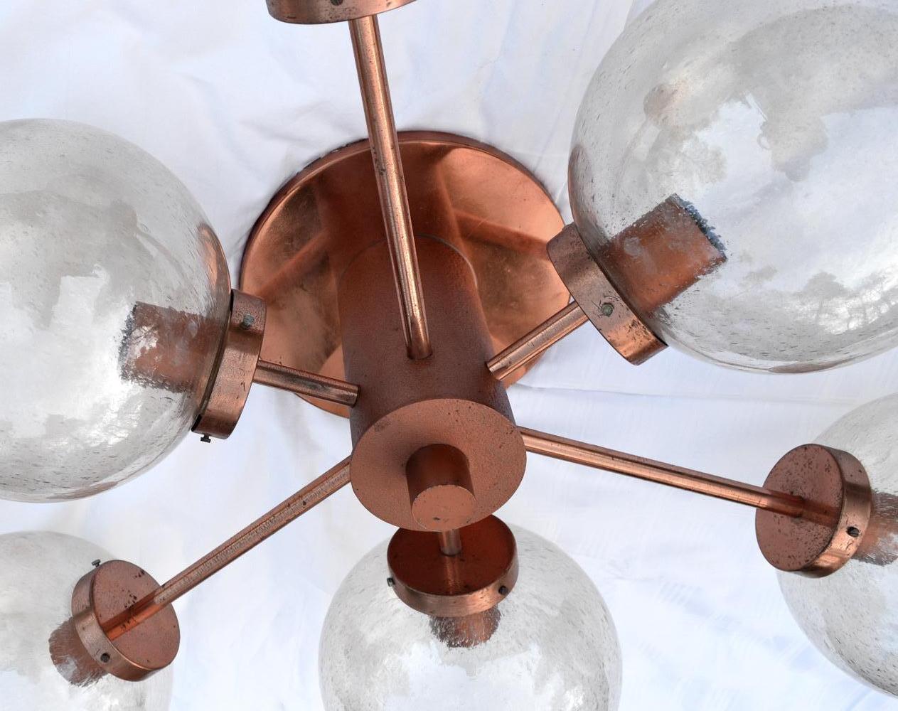 Space Age Huge Sputnik Chandelier Flush Mount with Bubble Glass Globes Germany, 1960s For Sale