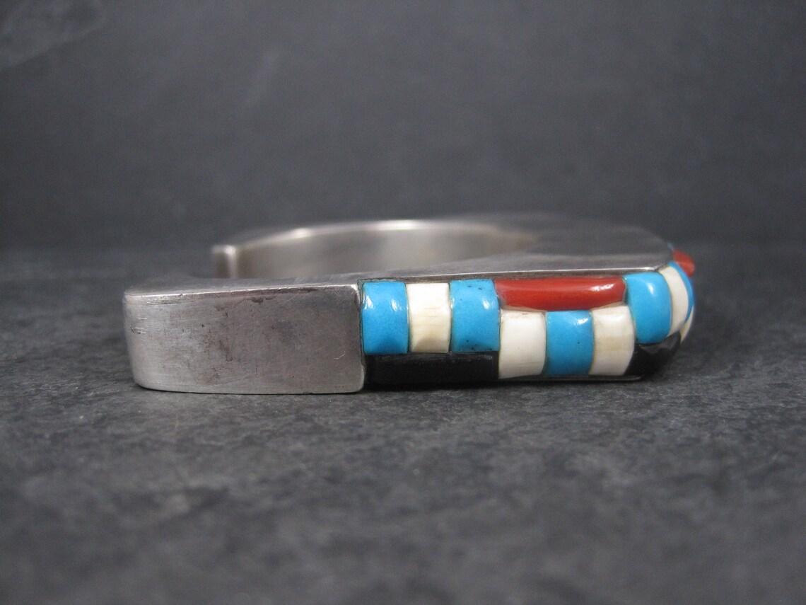 Women's or Men's Huge Square Vintage Native American Inlay Cuff Bracelet 6.75 Inches For Sale