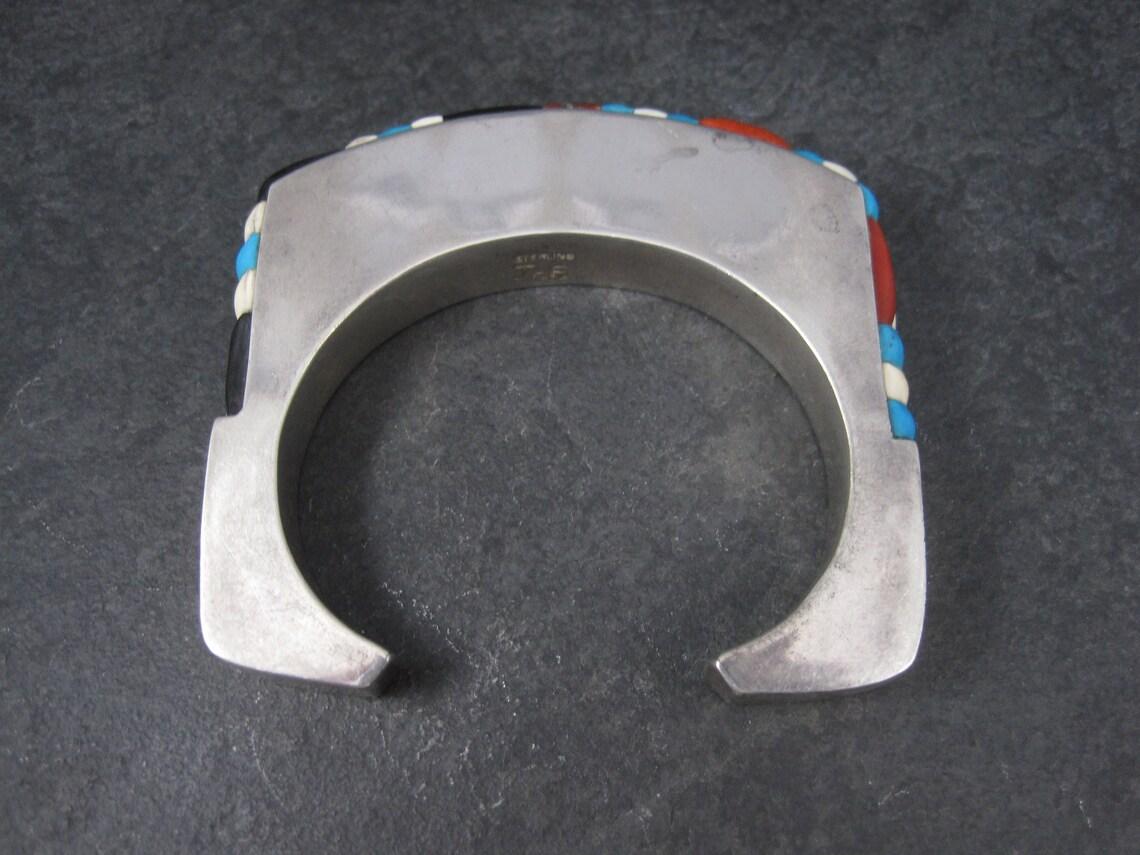 Enorme brazalete brazalete vintage cuadrado con incrustaciones de nativos americanos 6.75 pulgadas en venta 1