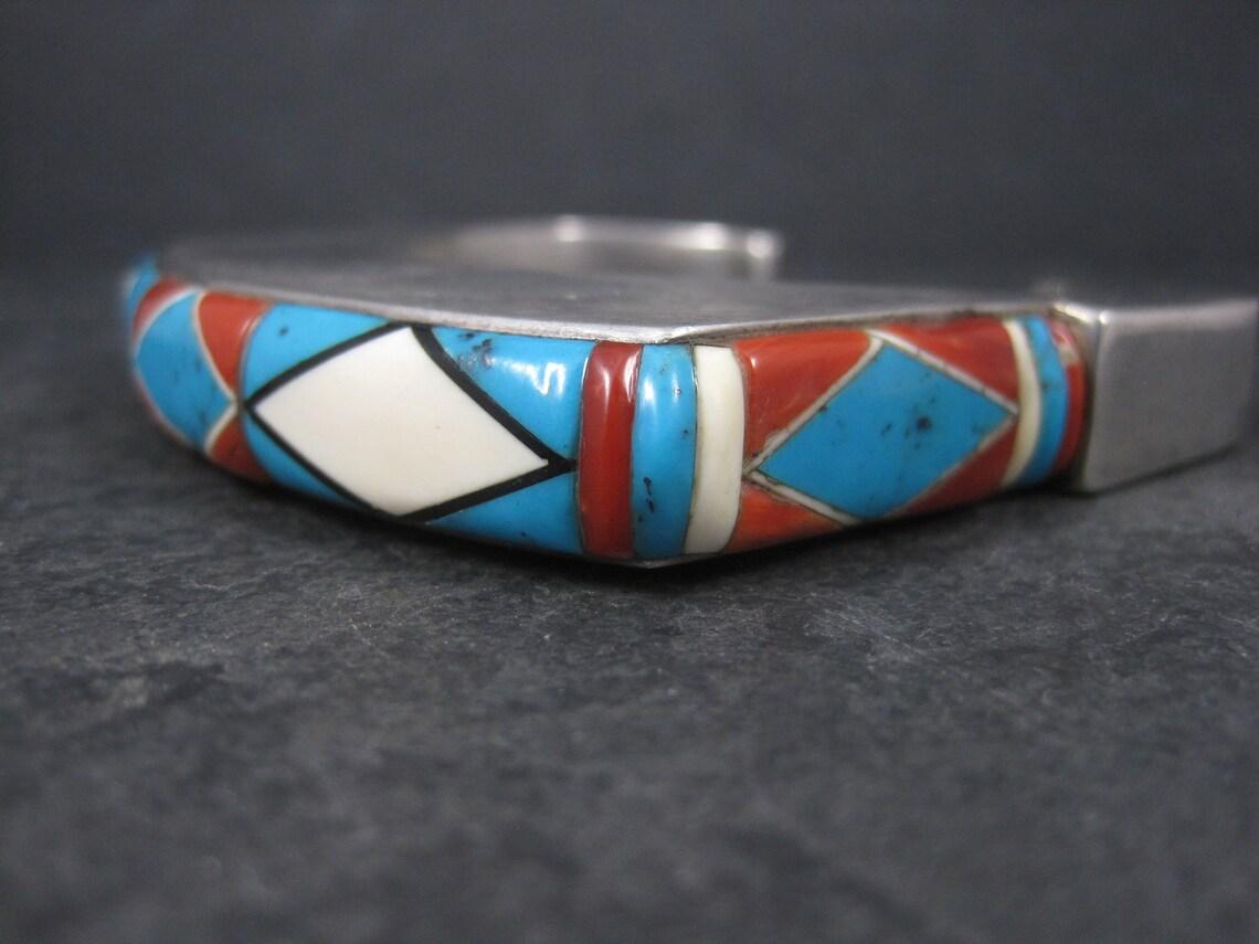 Huge Square Vintage Native American Inlay Cuff Bracelet 7 Inches For Sale 1