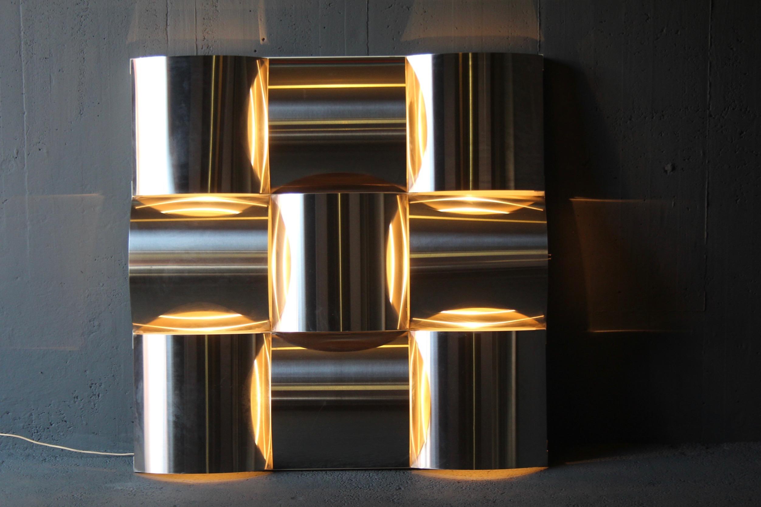 Late 20th Century Huge Stainless Steel Wall Light