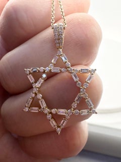 Huge Star of DAVID diamond pendant necklace 18KT gold 18" 0.88ct