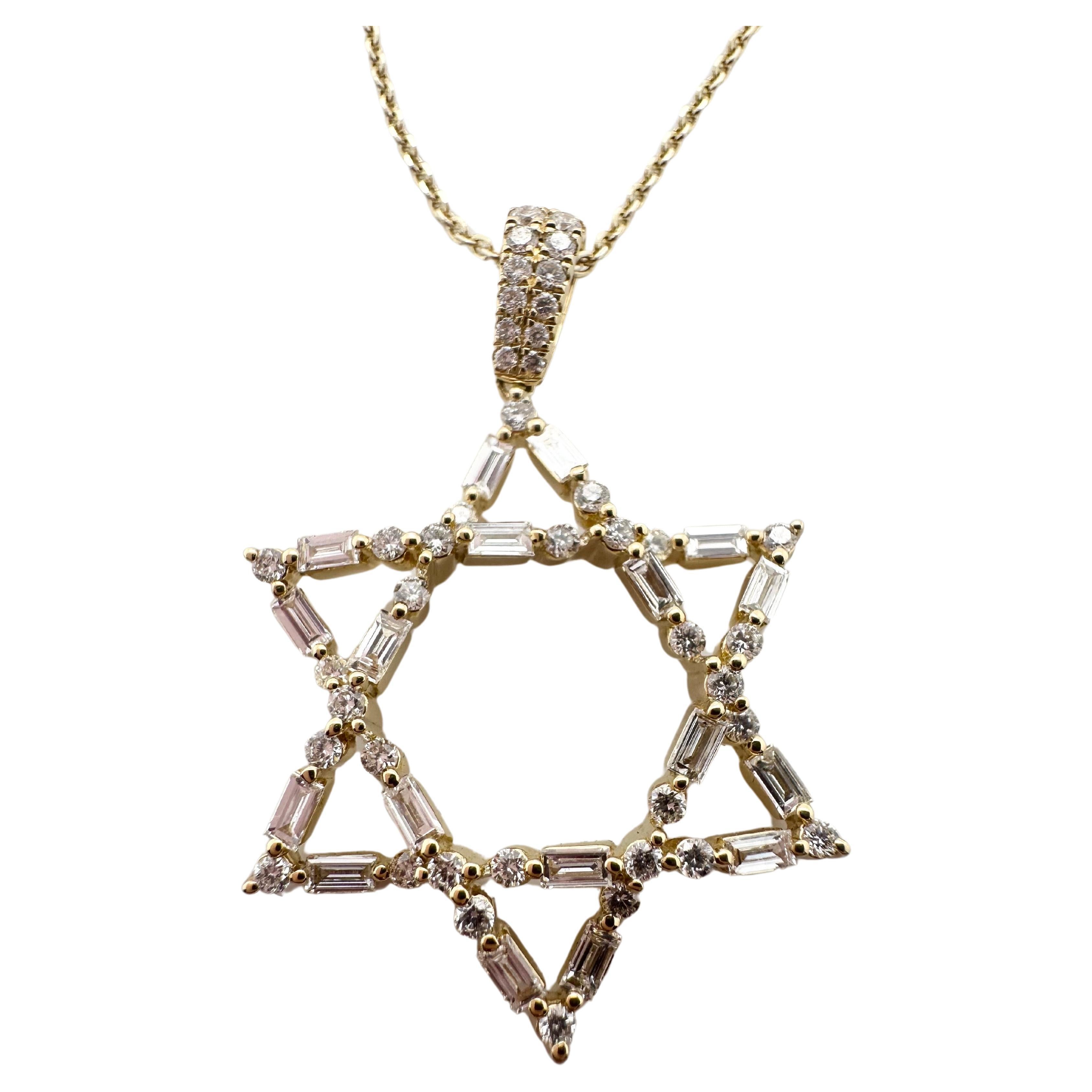 Huge Star of DAVID diamond pendant necklace 18KT gold 18" 0.88ct 