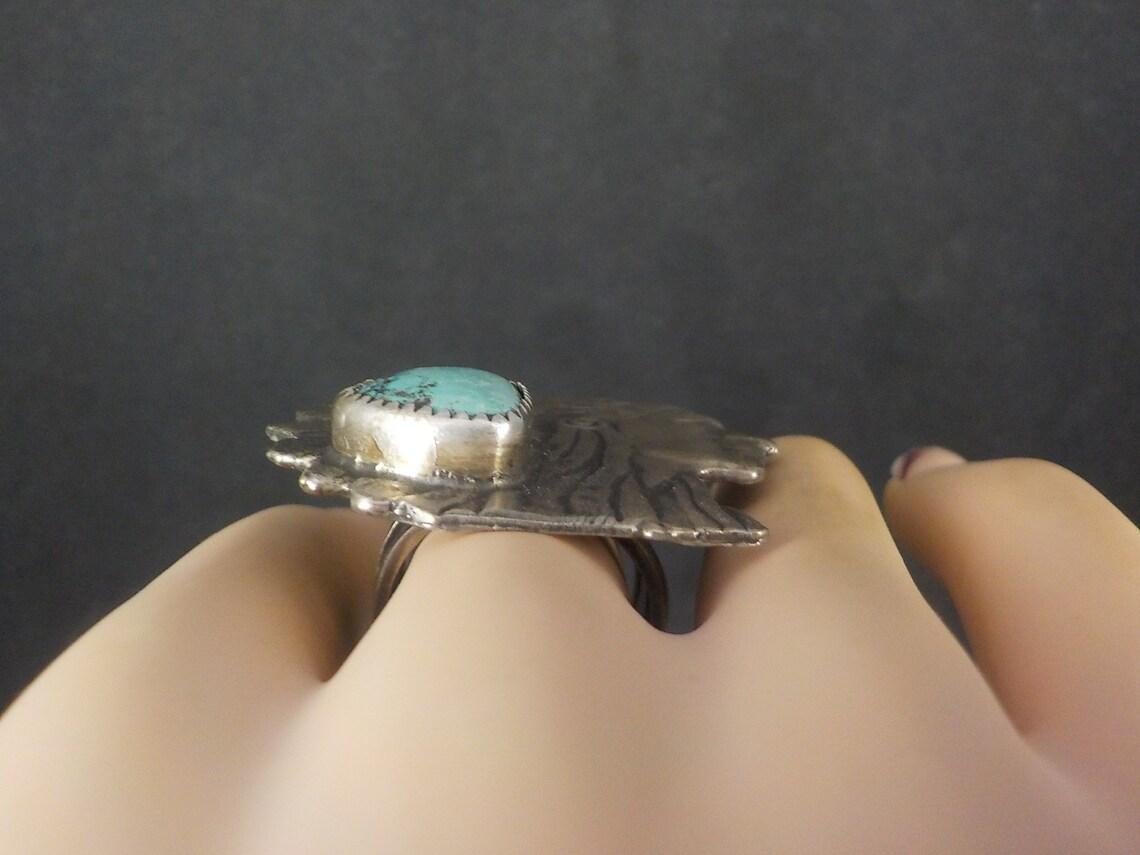 Huge Sterling Turquoise Indian Head Ring Native American Chief For Sale 3