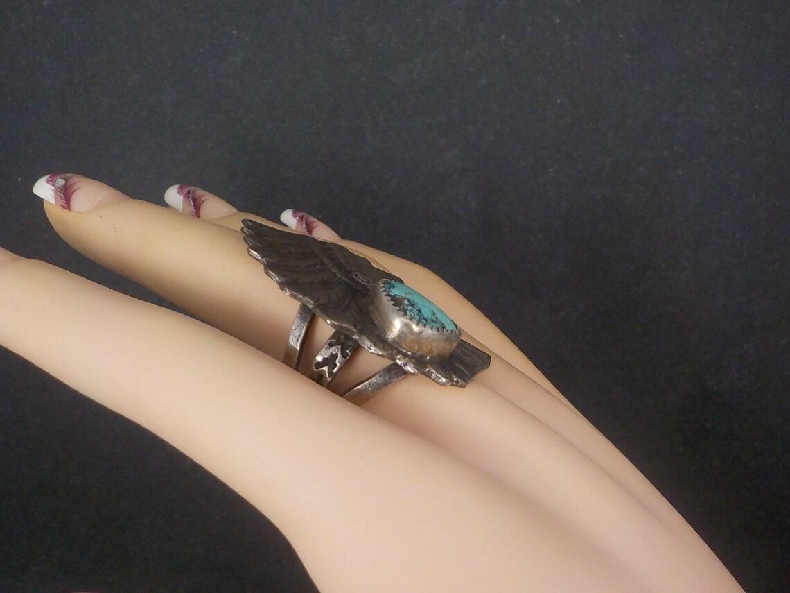 Huge Sterling Turquoise Indian Head Ring Native American Chief For Sale 3