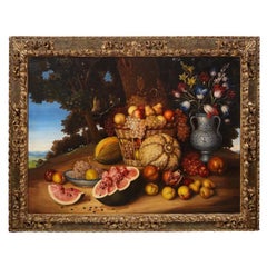 Huge Still Life Oil on Canvas Painting in the Style of Luis Melendez, 20th Centu