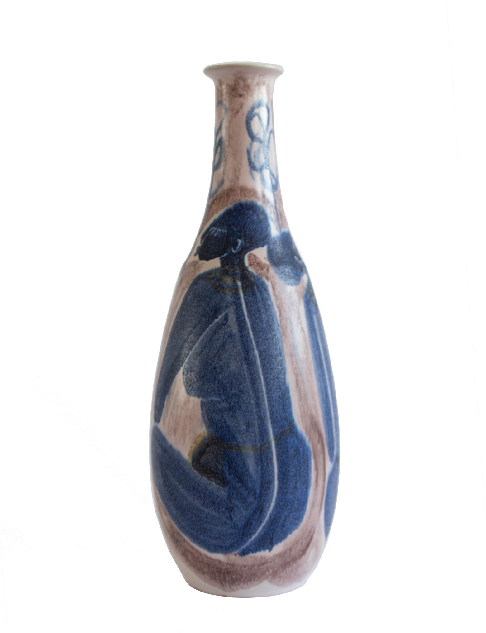 Milieu du XXe siècle Grand vase suédois en céramique Höganäs de style moderne du milieu du siècle dernier, signé Erik Ivarsson en vente