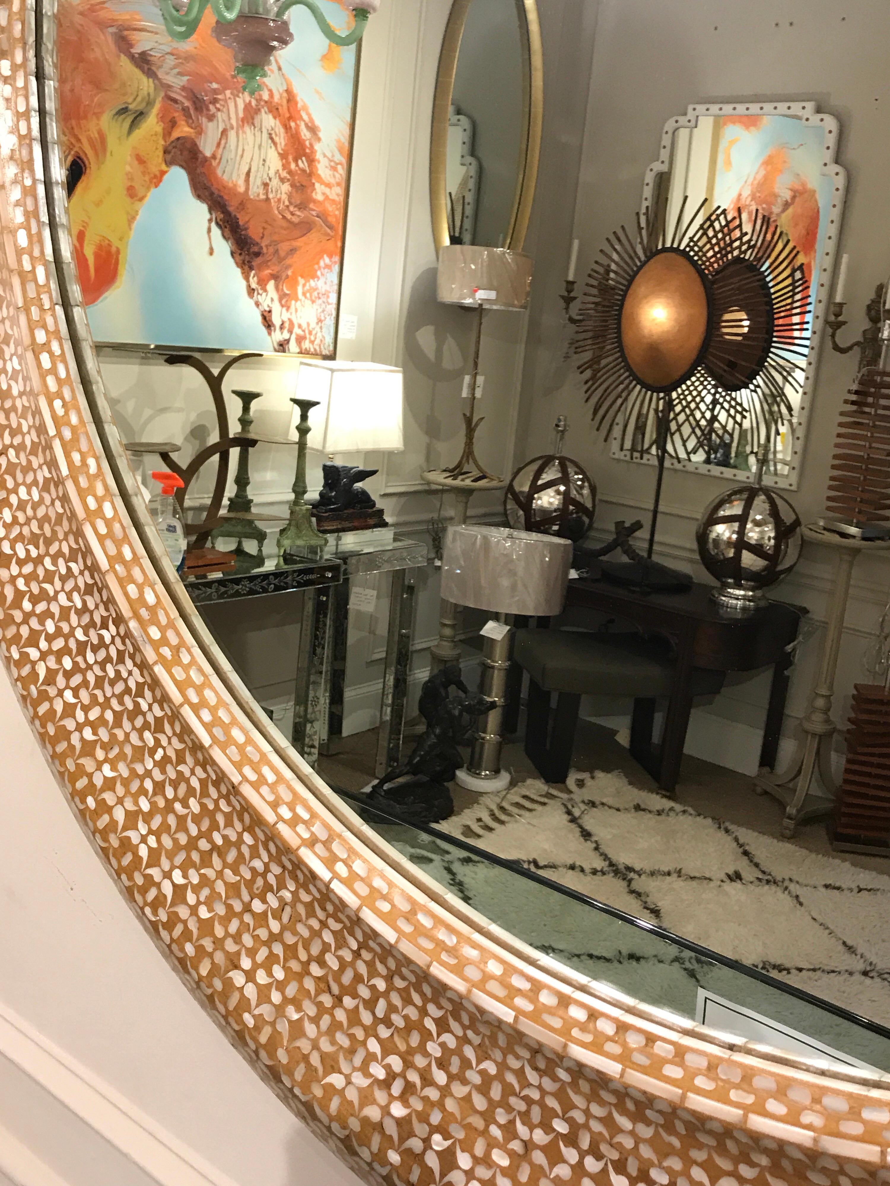 Modern Huge Syrian Style Blondewood and Mother-of-Pearl Inlay Mirror For Sale