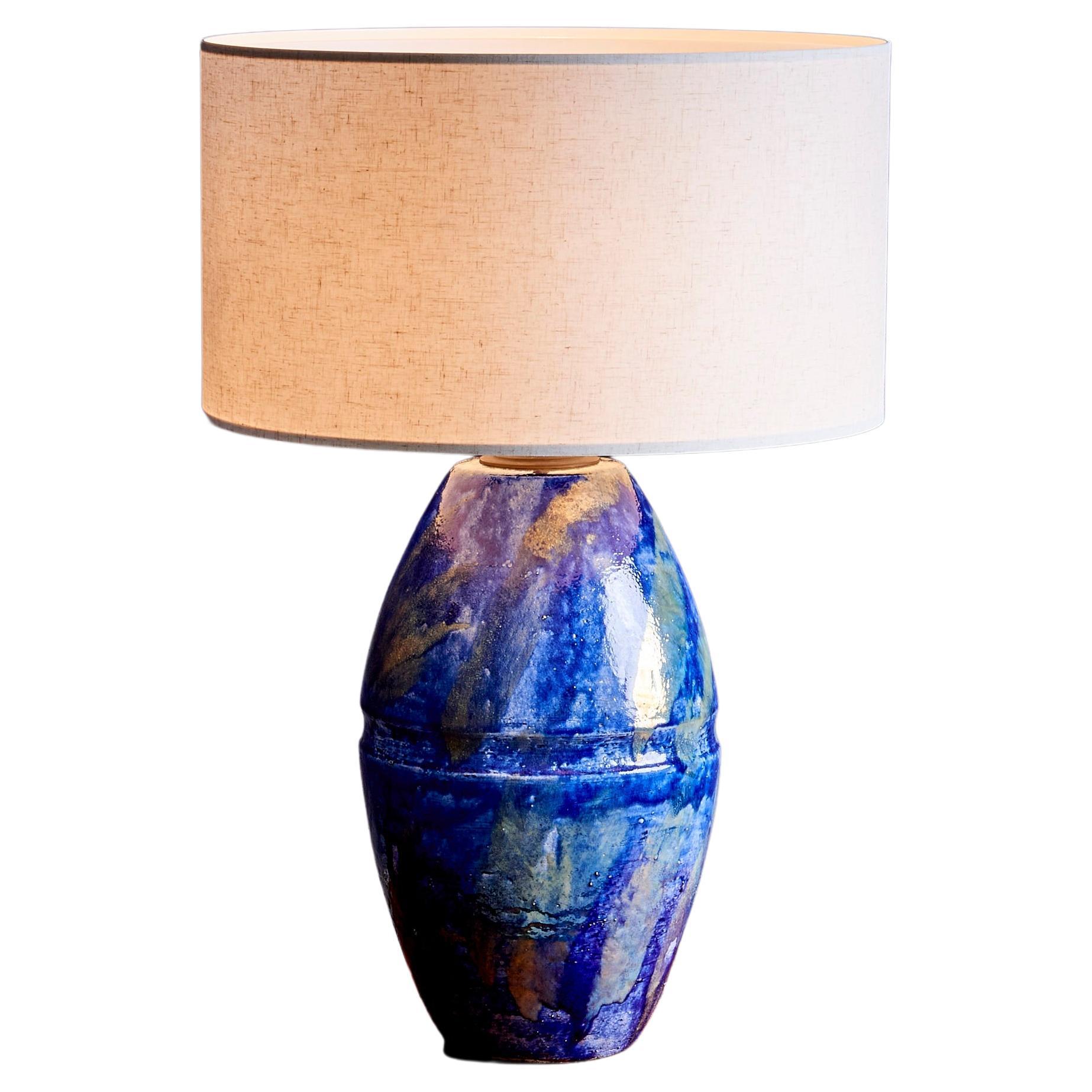 Huge Table Lamp in Blue Ceramic, France - 1960s  For Sale