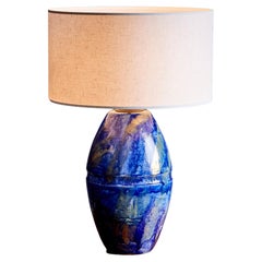 Huge Table Lamp in Blue Ceramic, France - 1960s