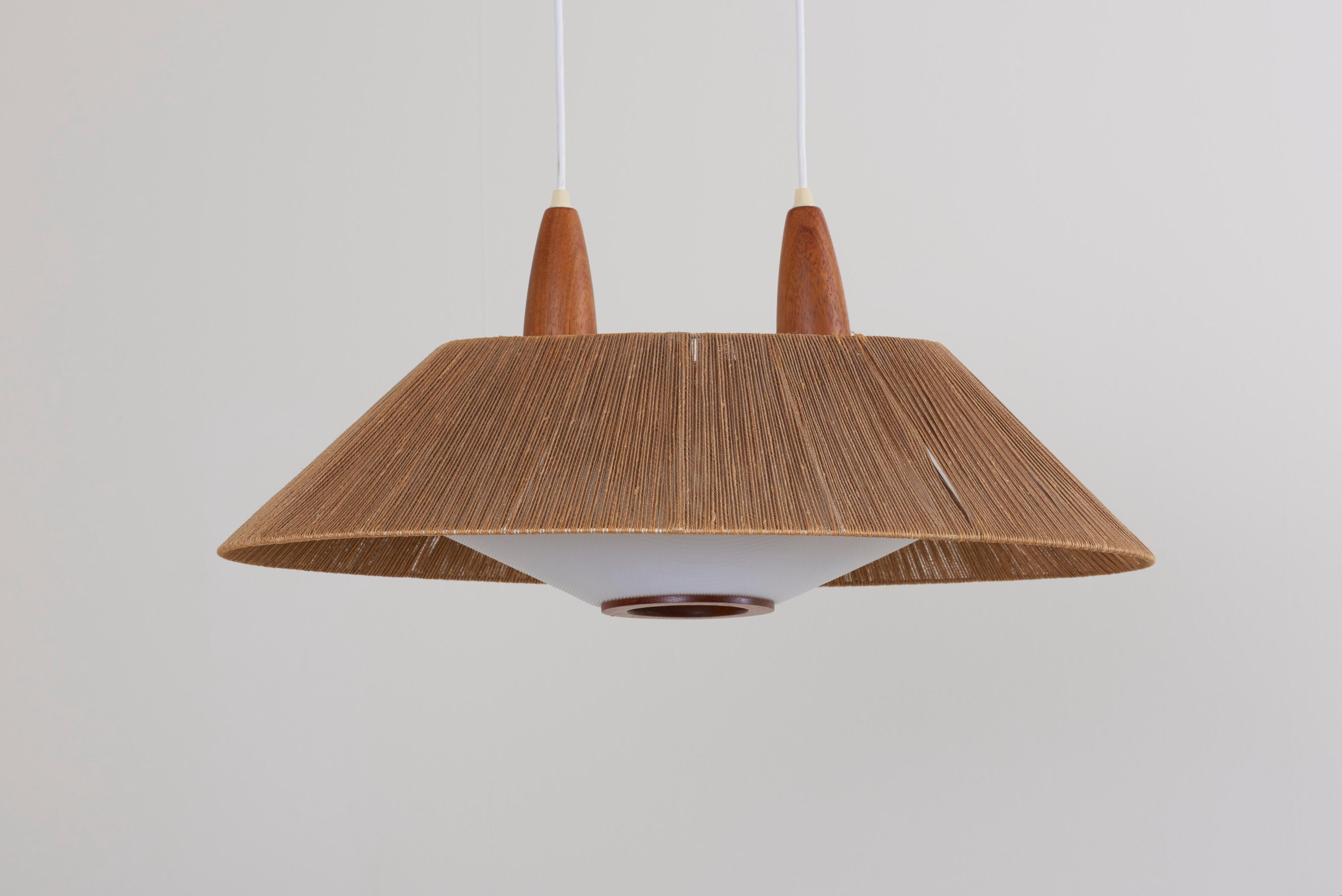 Mid-Century Modern Huge Temde Pendant Lamp with Cord Shade and Perspex Diffuser