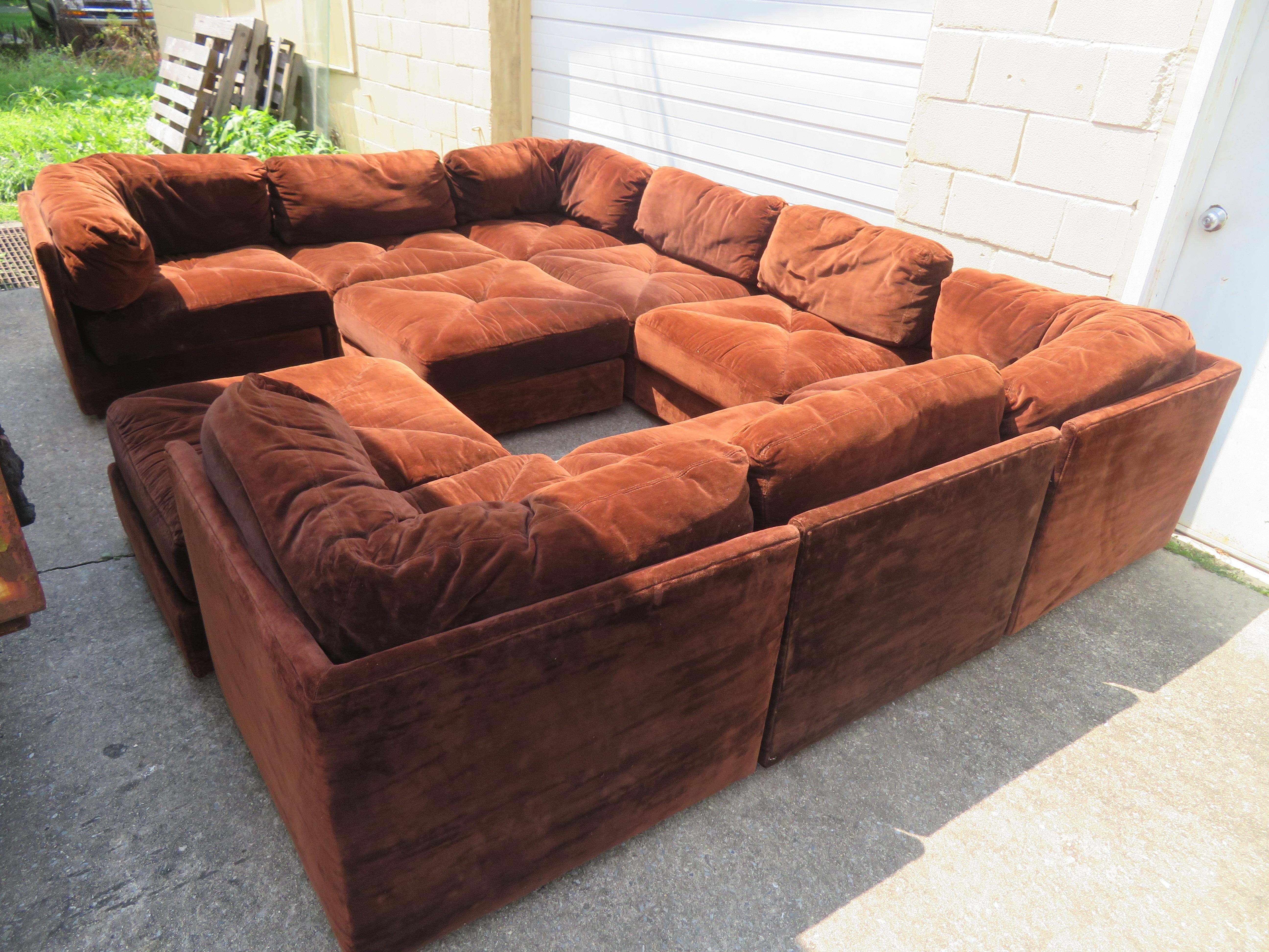 Huge Ten-Piece Milo Baughman Style Selig Sectional Sofa Mid-Century Modern 4