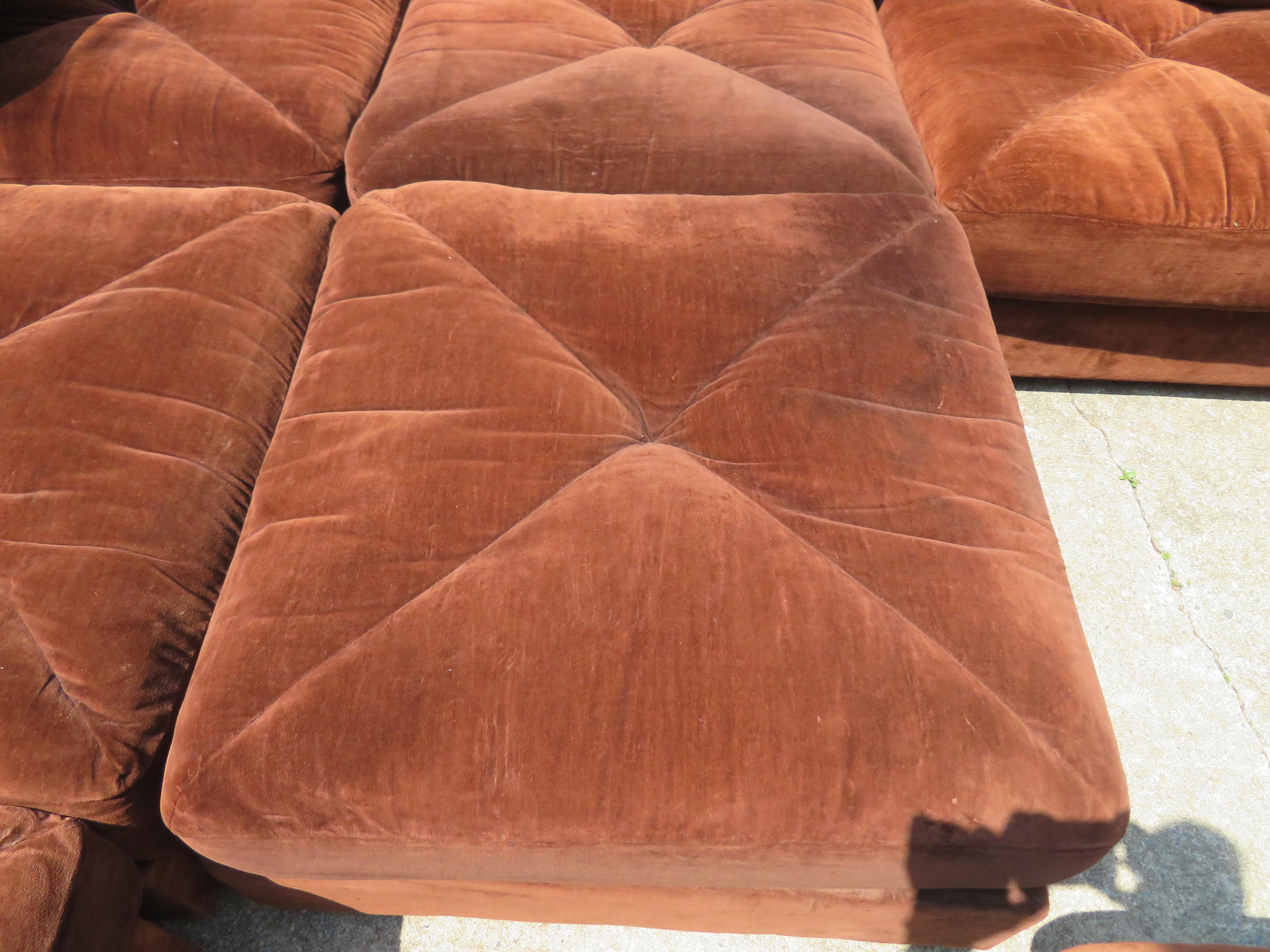 American Huge Ten-Piece Milo Baughman Style Selig Sectional Sofa Mid-Century Modern
