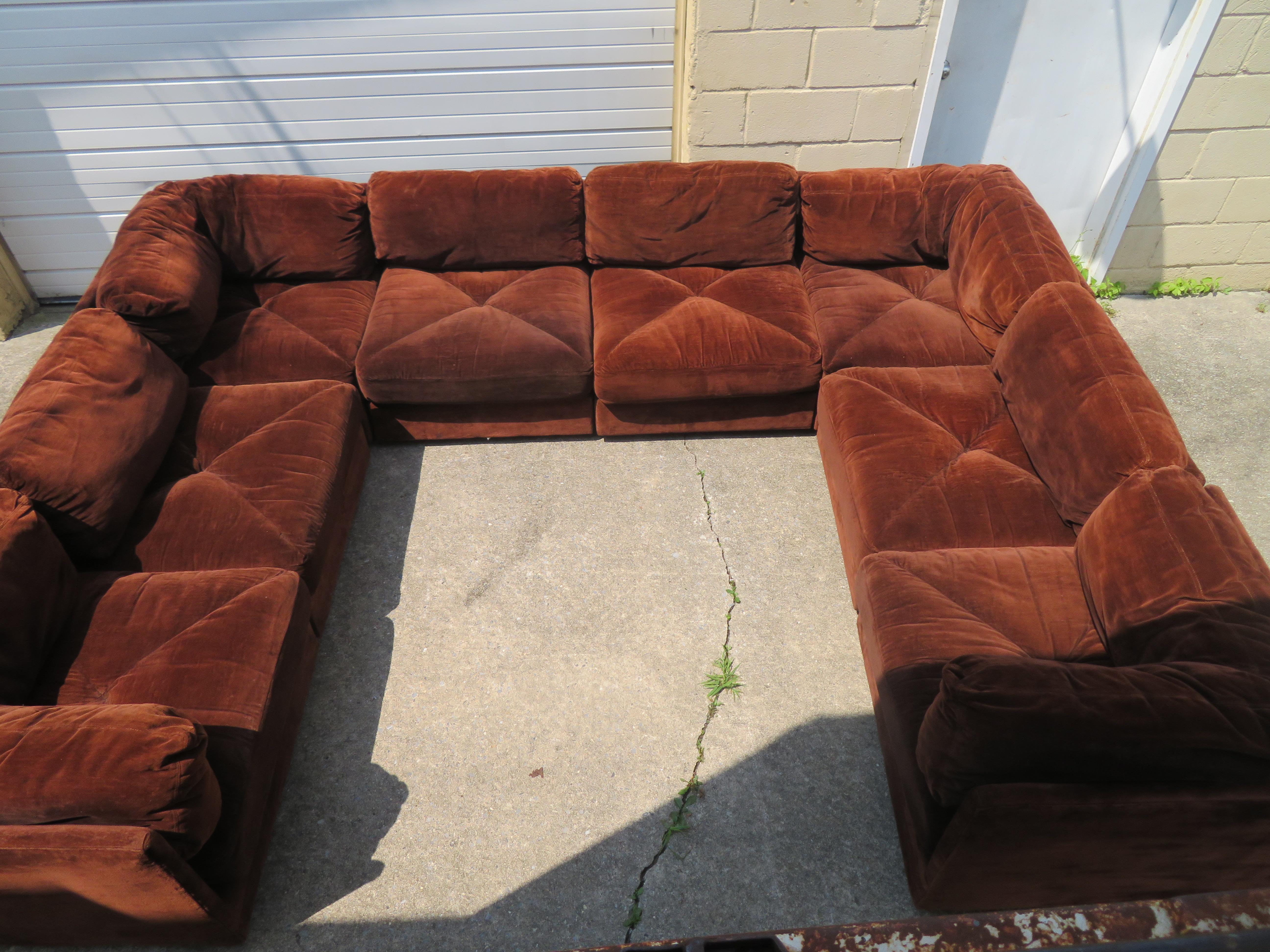 Huge Ten-Piece Milo Baughman Style Selig Sectional Sofa Mid-Century Modern In Good Condition In Pemberton, NJ