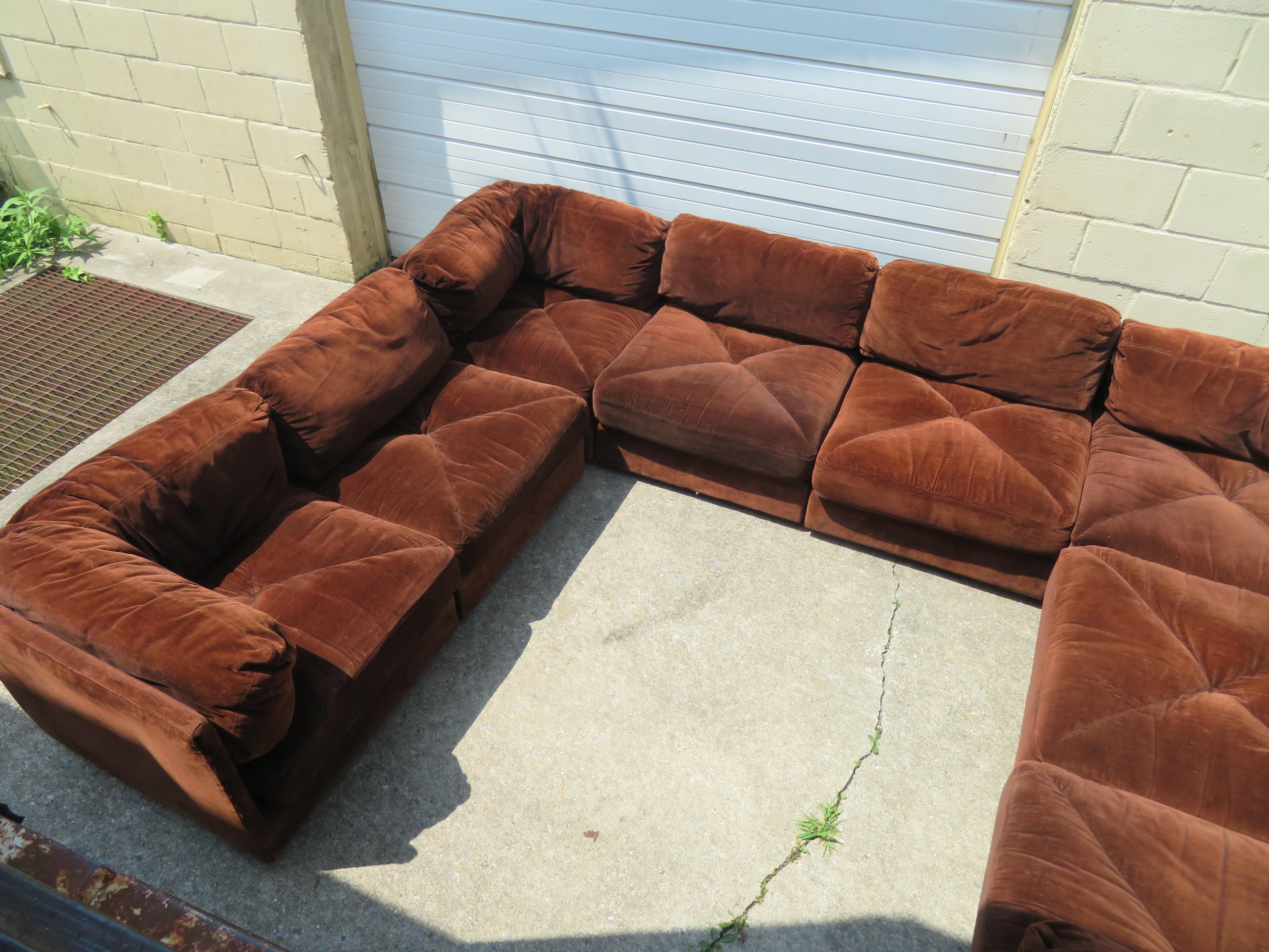 Mid-20th Century Huge Ten-Piece Milo Baughman Style Selig Sectional Sofa Mid-Century Modern