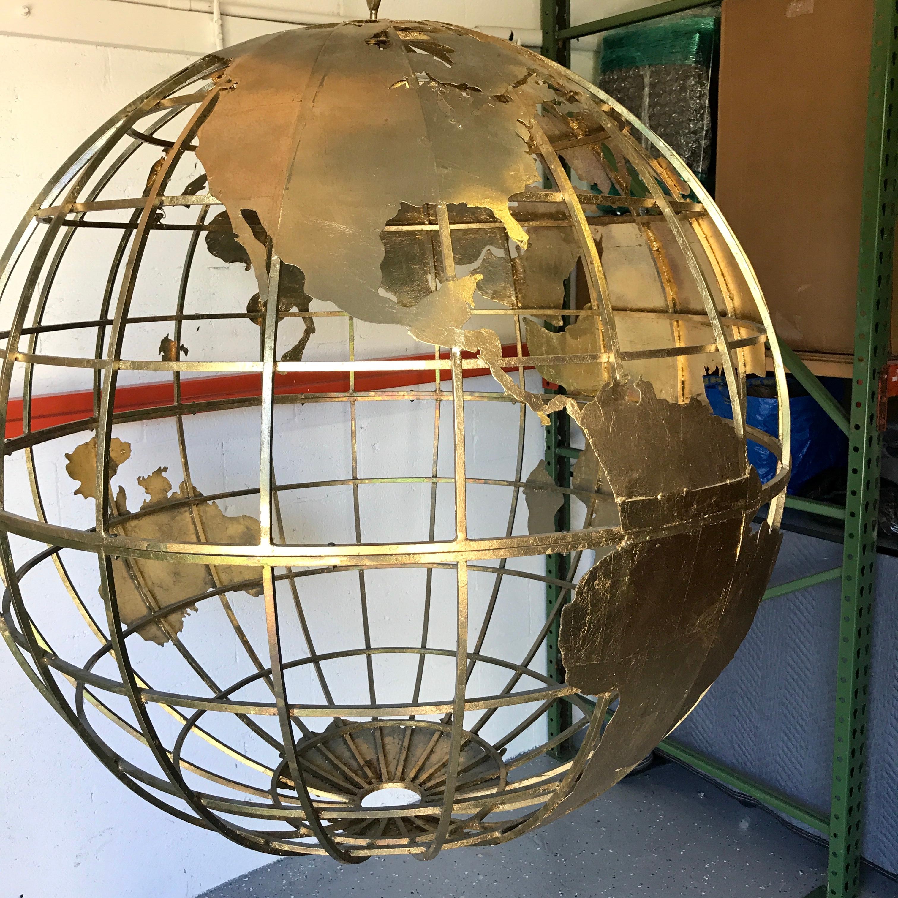 Huge Three Dimensional Gilt Metal World Globe Sculpture  3