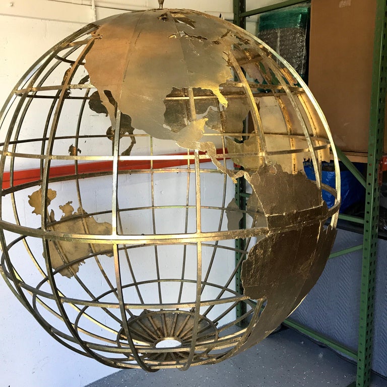 Huge Three Dimensional Gilt Metal World Globe Sculpture at 1stDibs