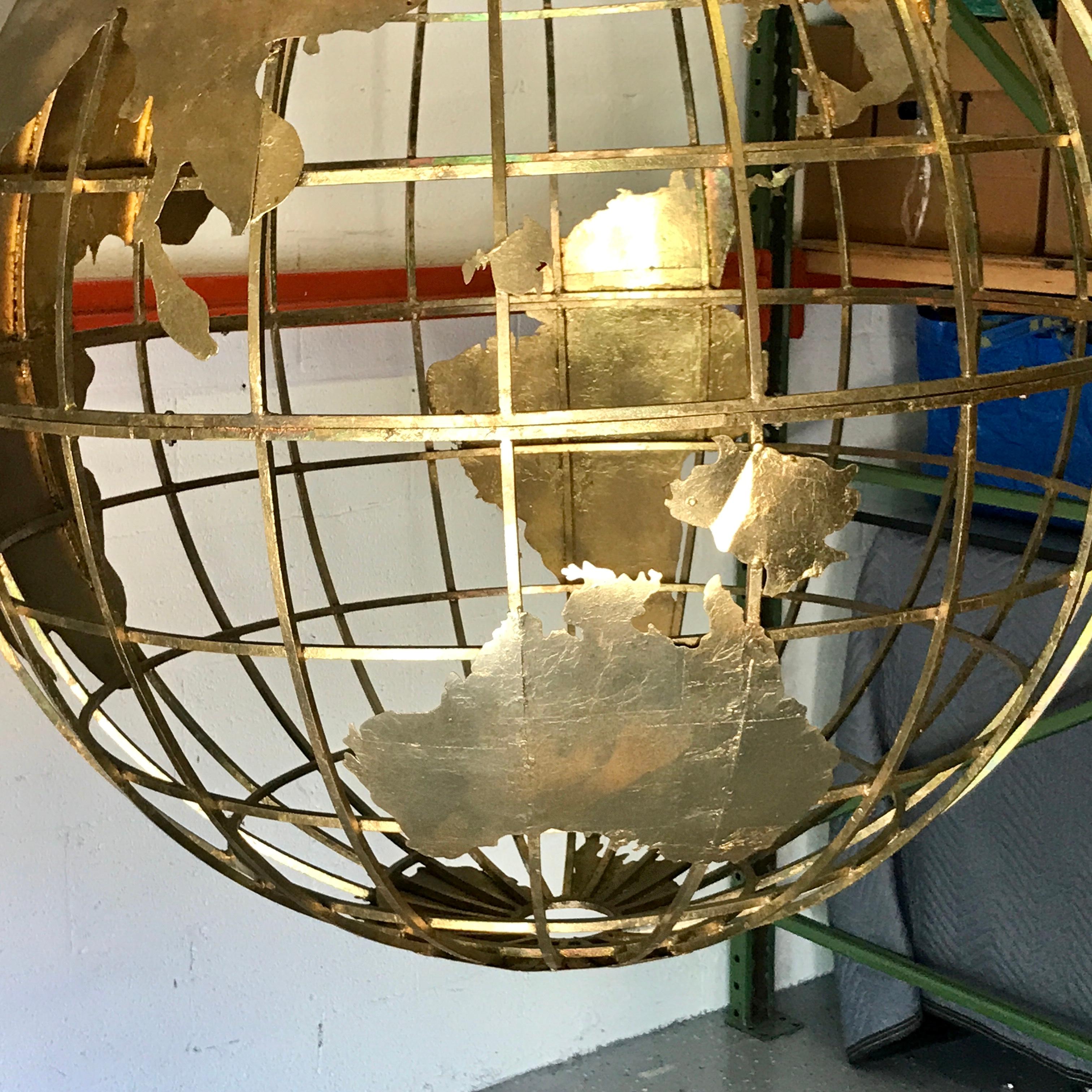 Mid-Century Modern Huge Three Dimensional Gilt Metal World Globe Sculpture 