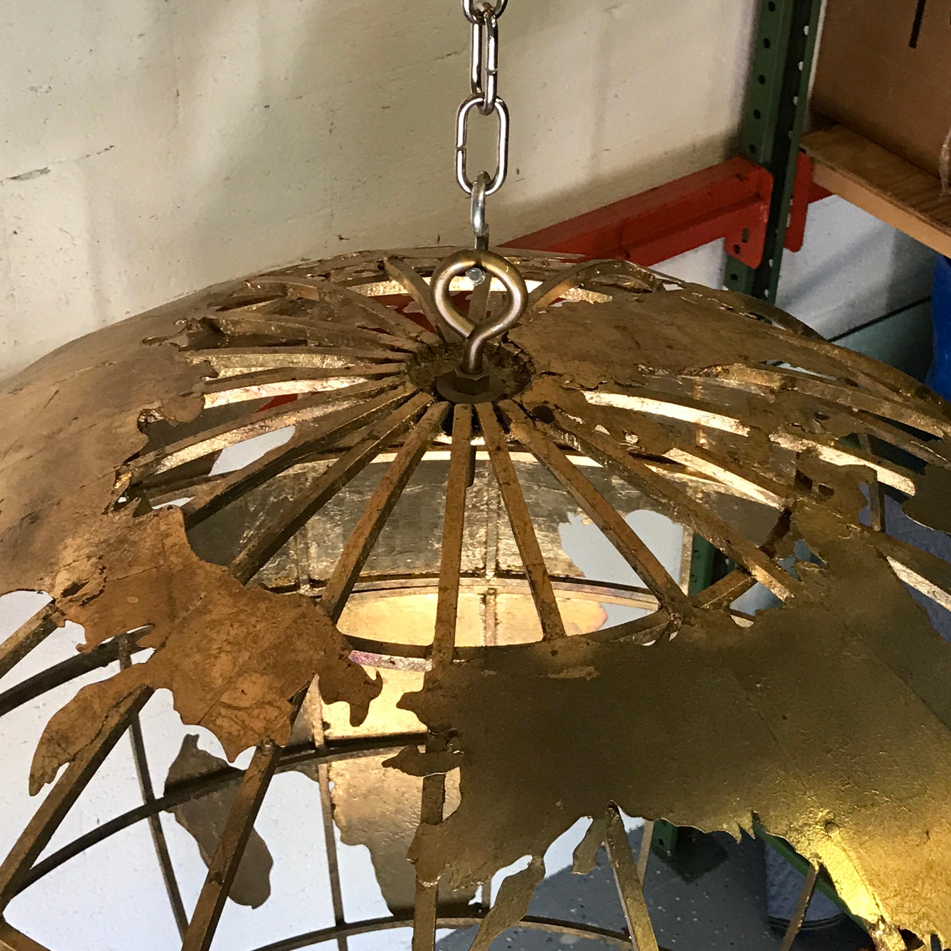Huge Three Dimensional Gilt Metal World Globe Sculpture In Good Condition In West Palm Beach, FL