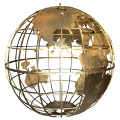 Huge Three Dimensional Gilt Metal World Globe Sculpture