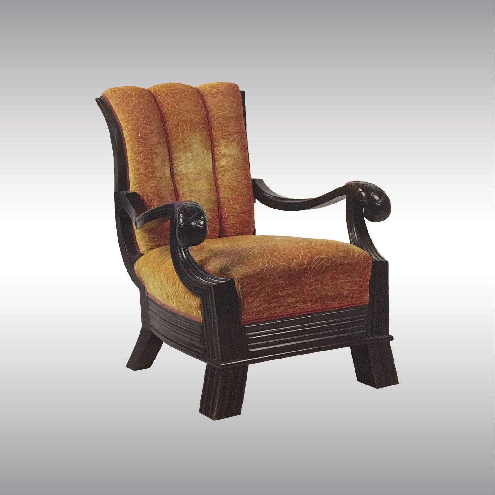 Art Deco Huge Throne, Otto Prutscher Attributed Chair, Beechwood and Floral Upholstery For Sale