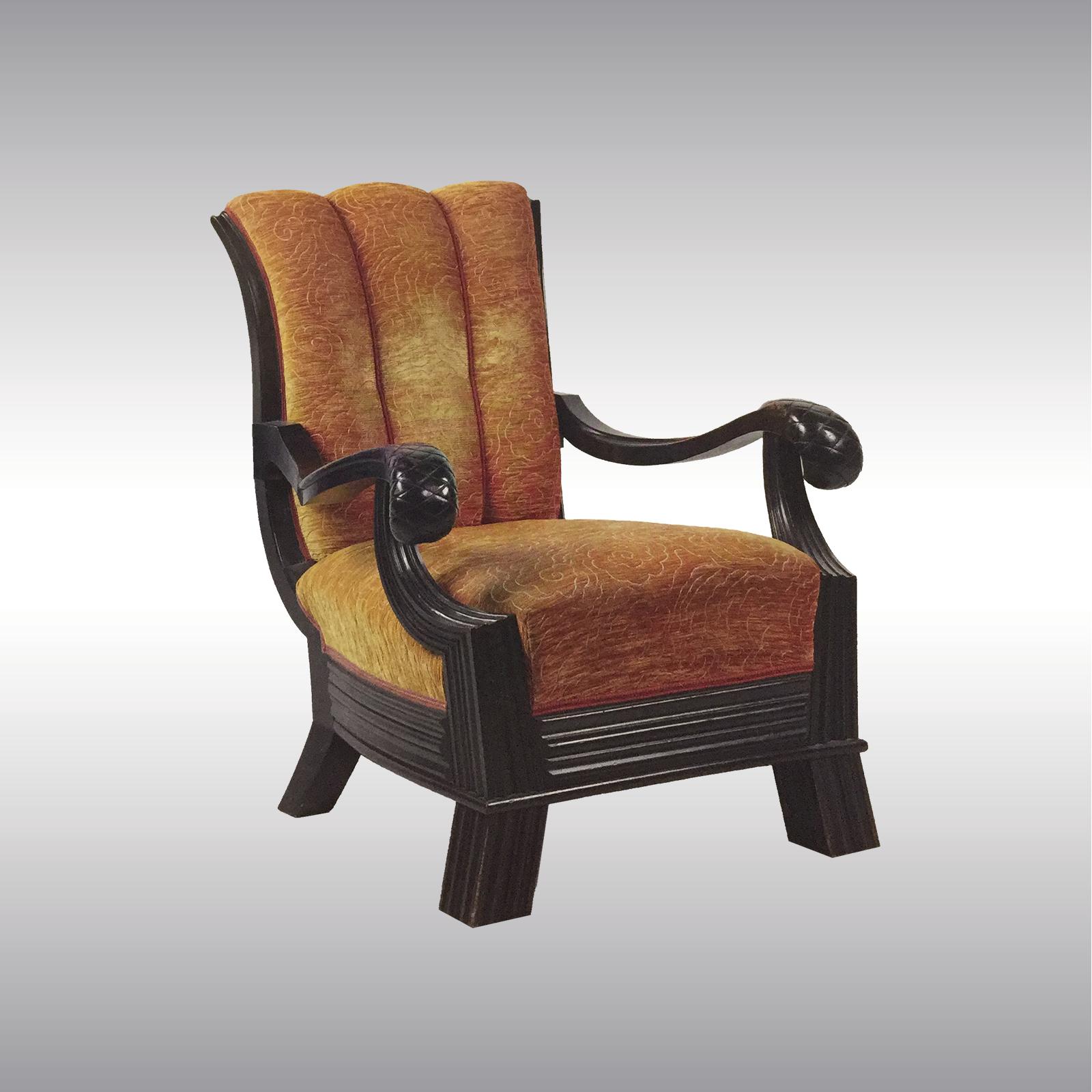 Austrian Huge Throne, Otto Prutscher Attributed Chair, Beechwood and Floral Upholstery For Sale
