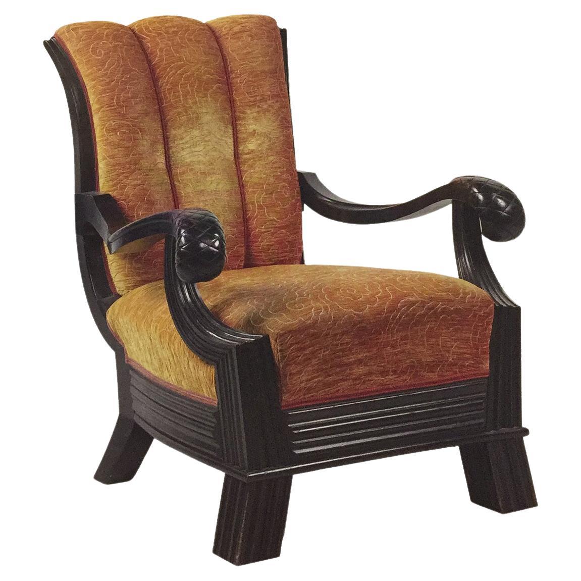 Huge Throne, Otto Prutscher Attributed Chair, Beechwood and Floral Upholstery For Sale