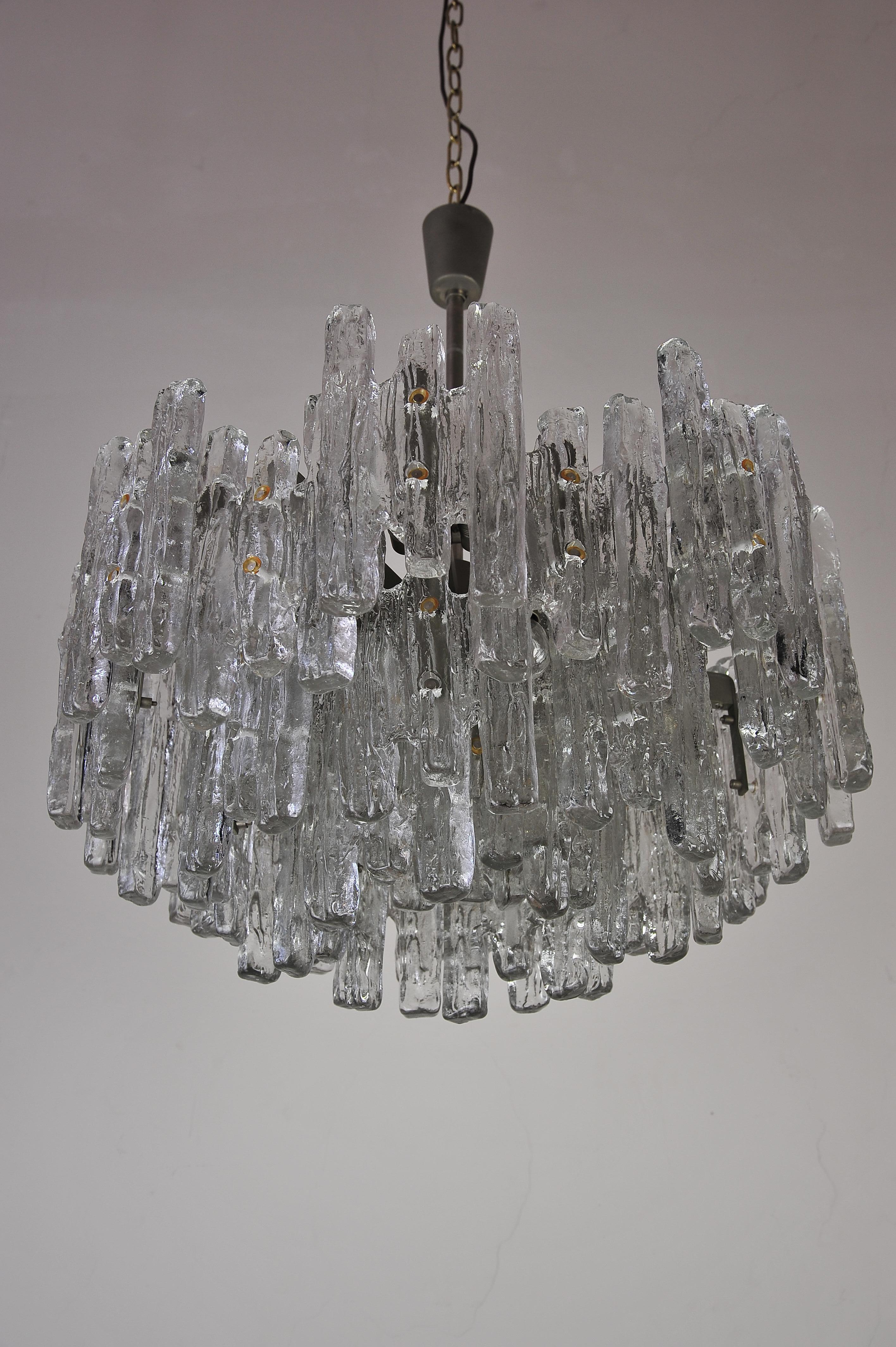 Mid-Century Modern Huge Tiered Glass Chandelier by J.T. Kalmar For Sale