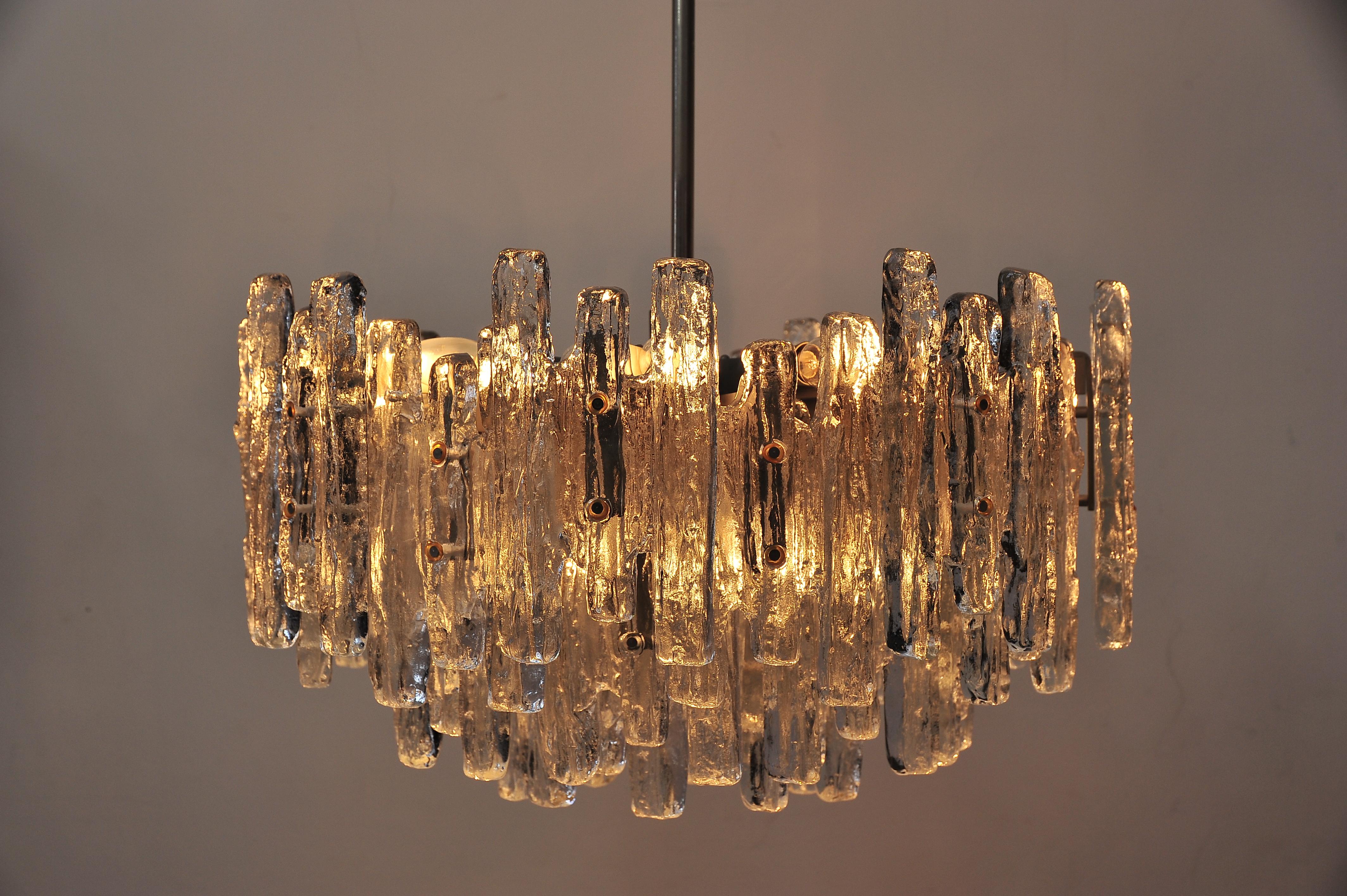 Frosted Huge Tiered Glass Chandelier by J.T. Kalmar For Sale