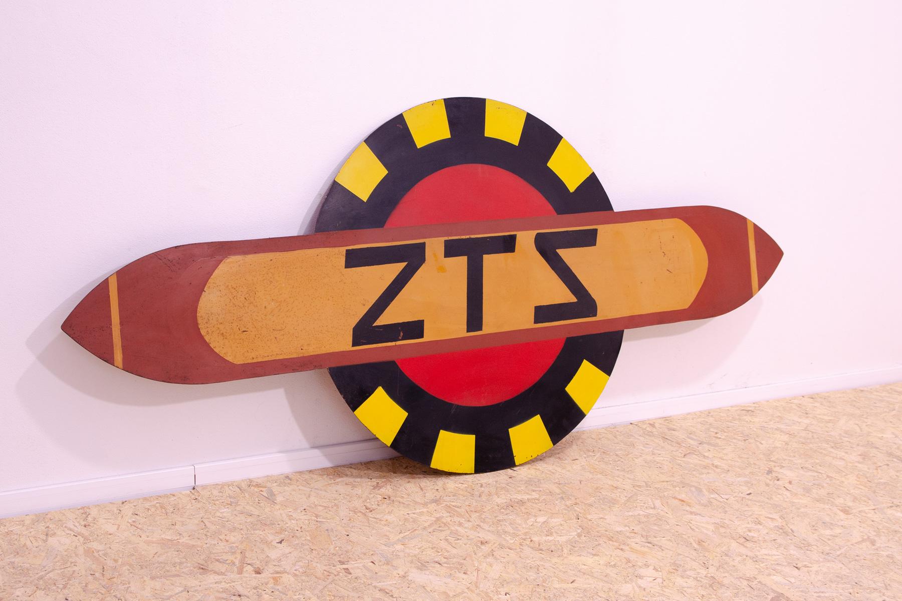 Mid-Century Modern Huge tin advertising sign from the 80s with the letters ZTS For Sale
