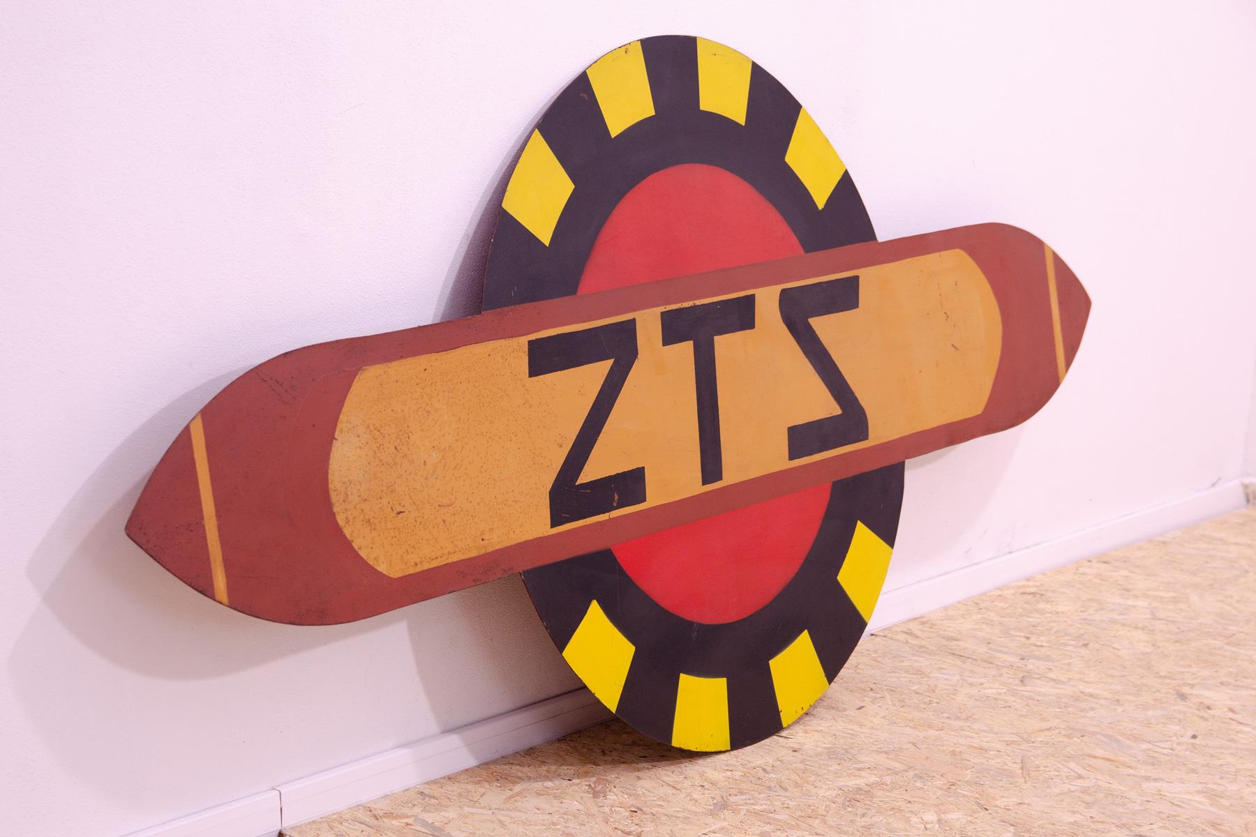 Czech Huge tin advertising sign from the 80s with the letters ZTS For Sale