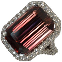Huge Tourmaline and Diamond 18 Carat White Gold Cluster Cocktail Ring