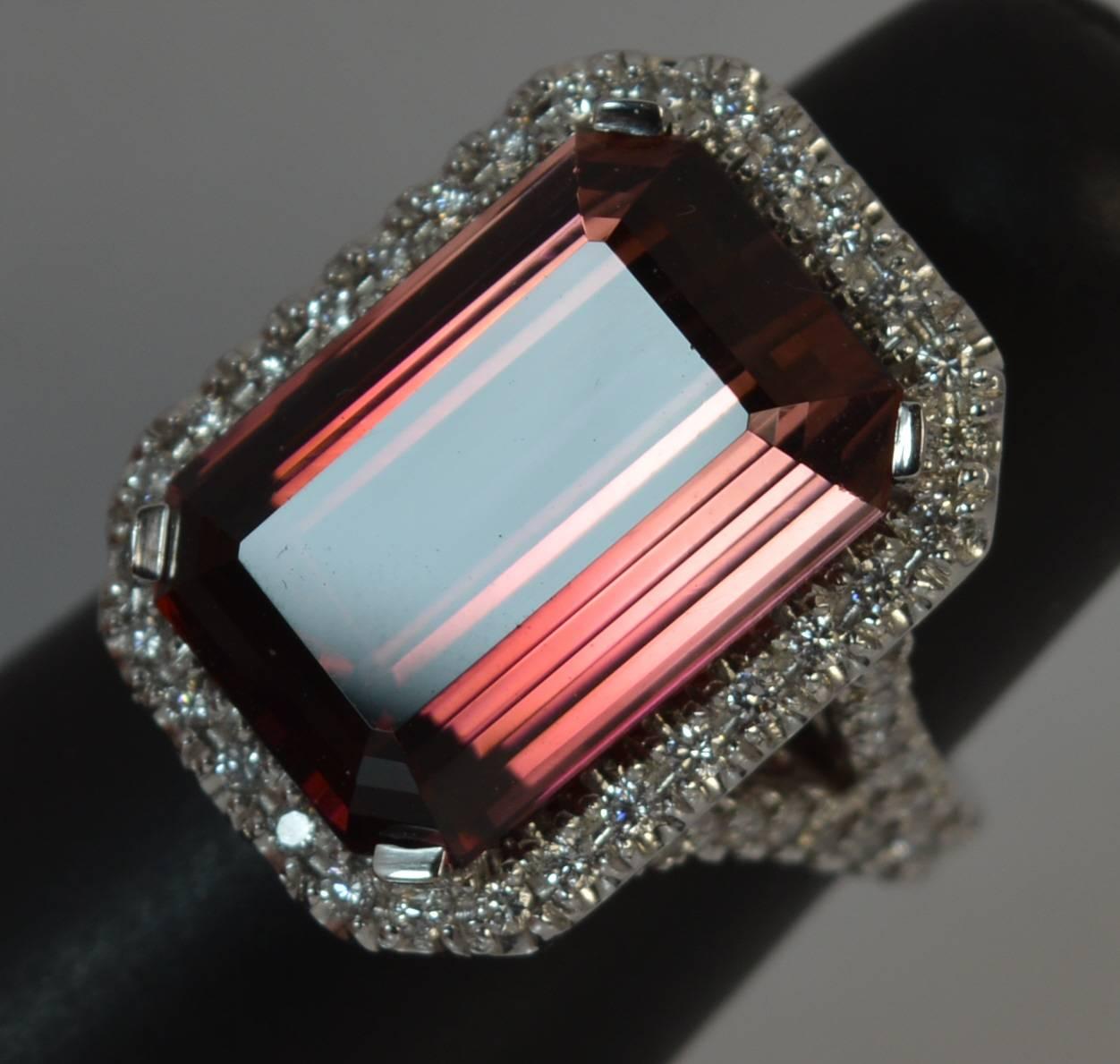 Huge Tourmaline and Diamond 18 Carat White Gold Cluster Cocktail Ring 6
