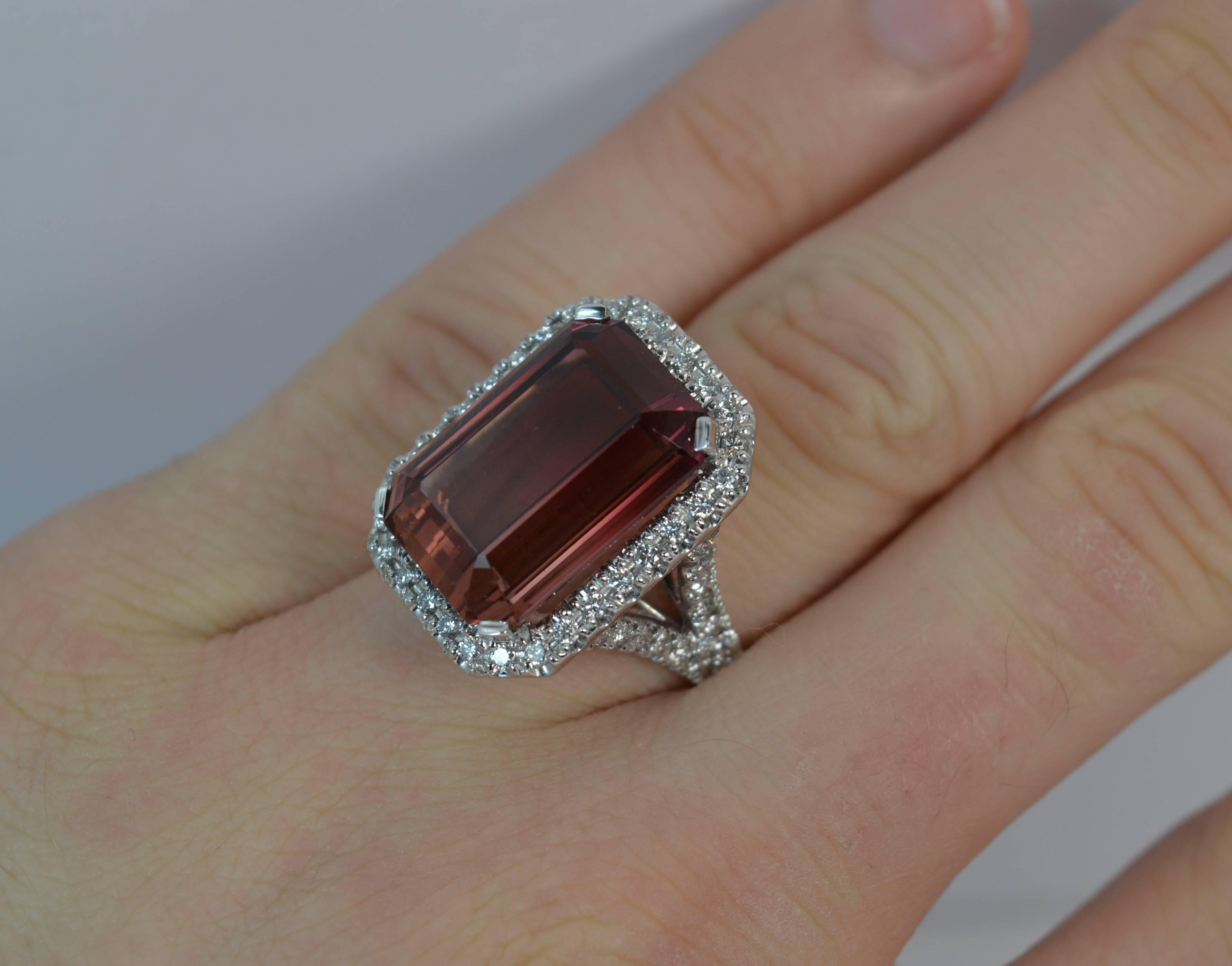Art Deco Huge Tourmaline and Diamond 18 Carat White Gold Cluster Cocktail Ring