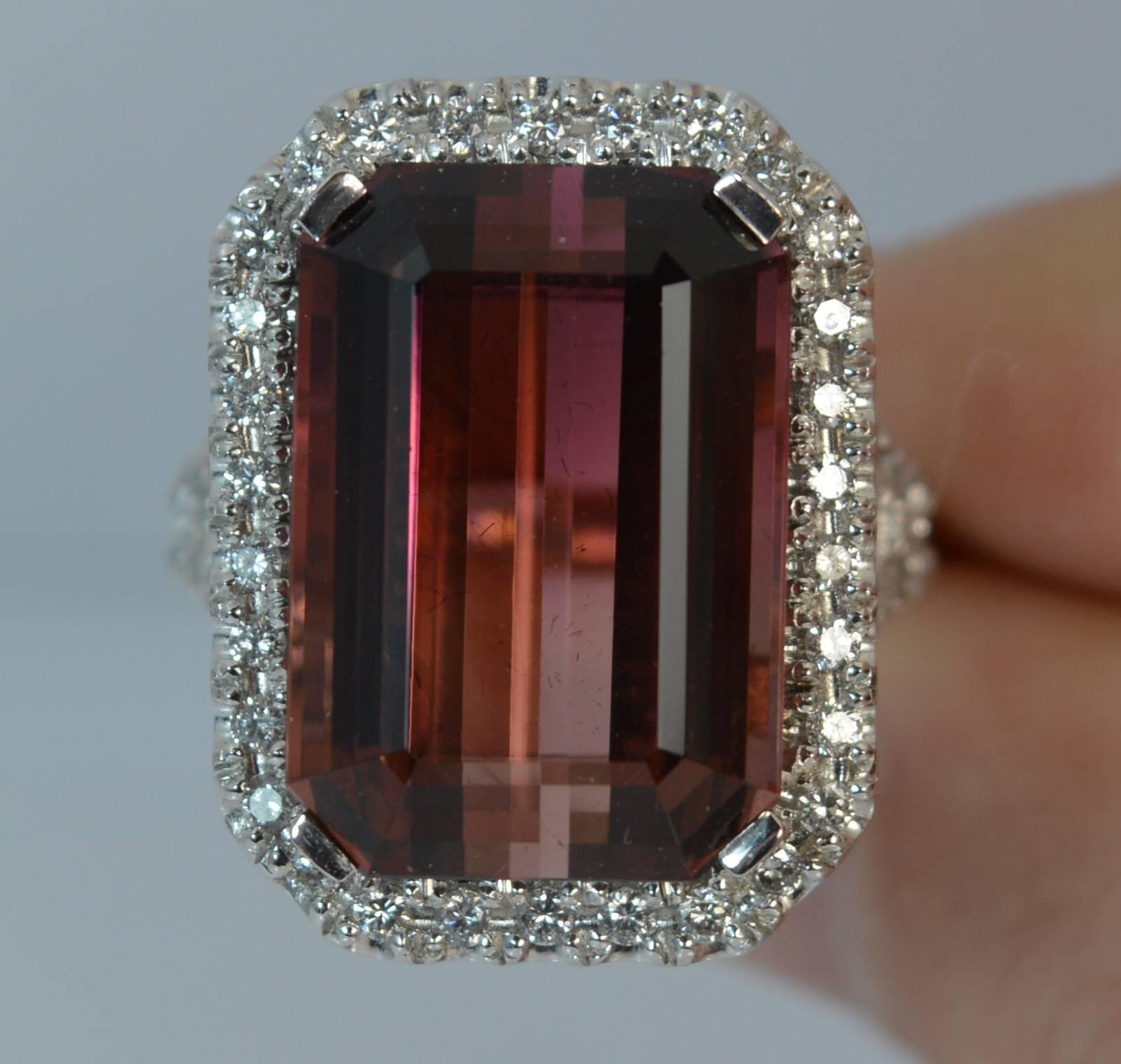 Huge Tourmaline and Diamond 18 Carat White Gold Cluster Cocktail Ring In Excellent Condition In St Helens, GB