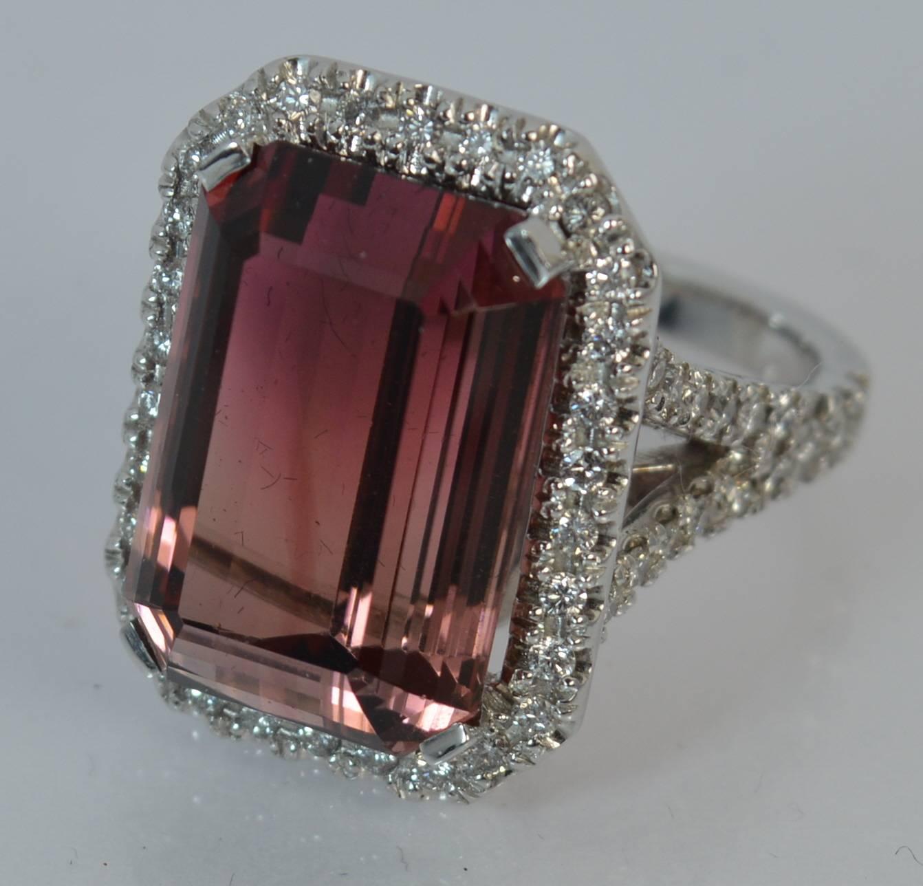 Women's Huge Tourmaline and Diamond 18 Carat White Gold Cluster Cocktail Ring