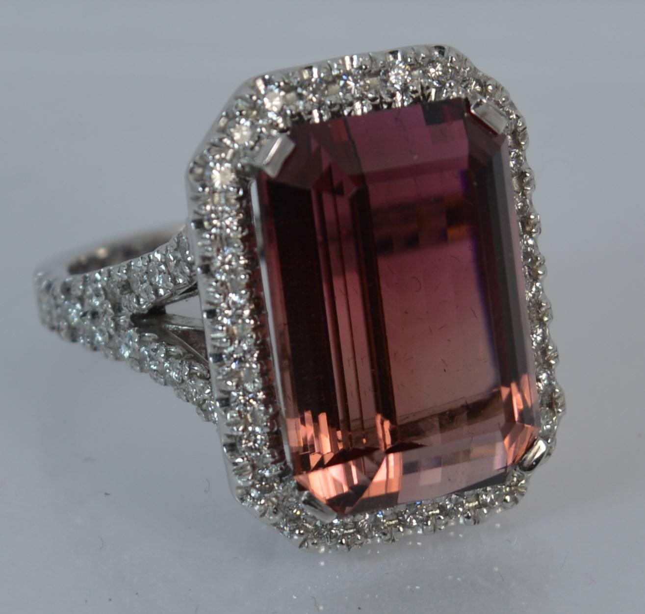 Huge Tourmaline and Diamond 18 Carat White Gold Cluster Cocktail Ring 1