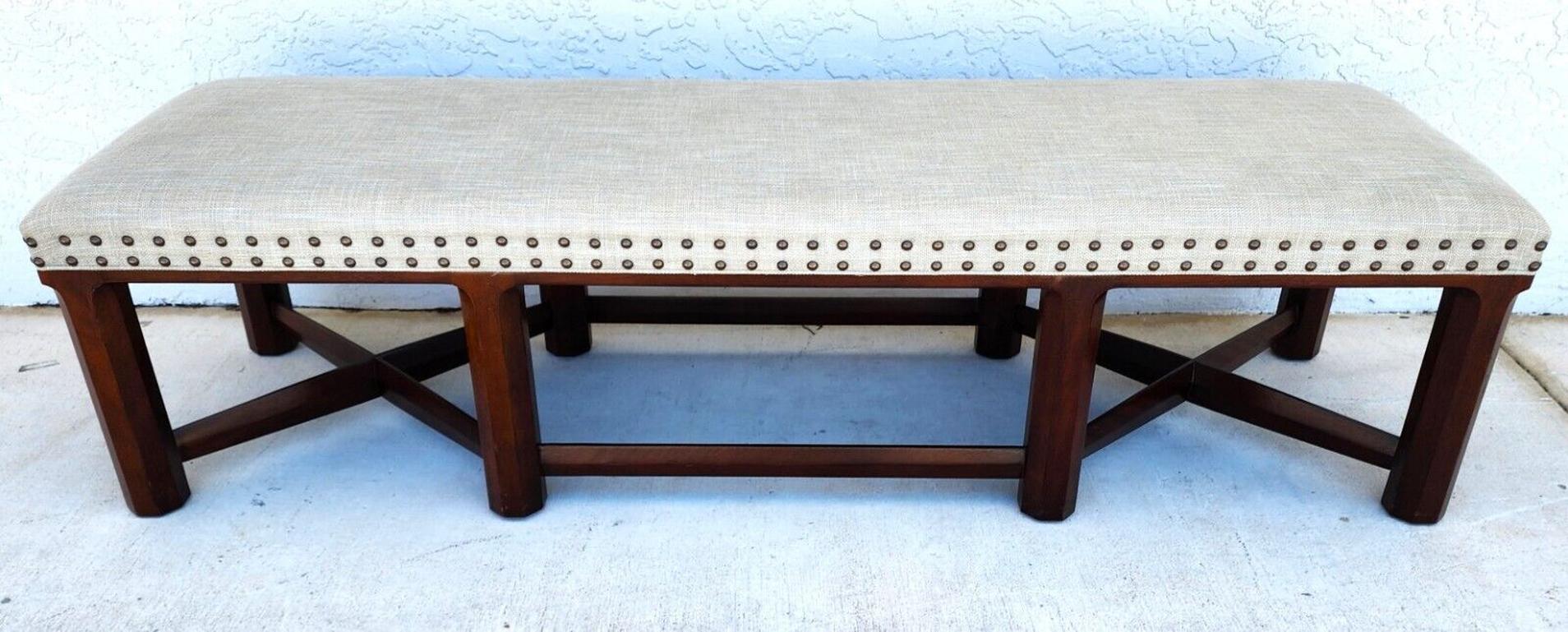 For FULL item description click on CONTINUE READING at the bottom of this page.

Offering One Of Our Recent Palm Beach Estate Fine Furniture Acquisitions Of A 
Huge Solid Wood Trestle Bench

Featuring a solid wood base, and cotton fabric