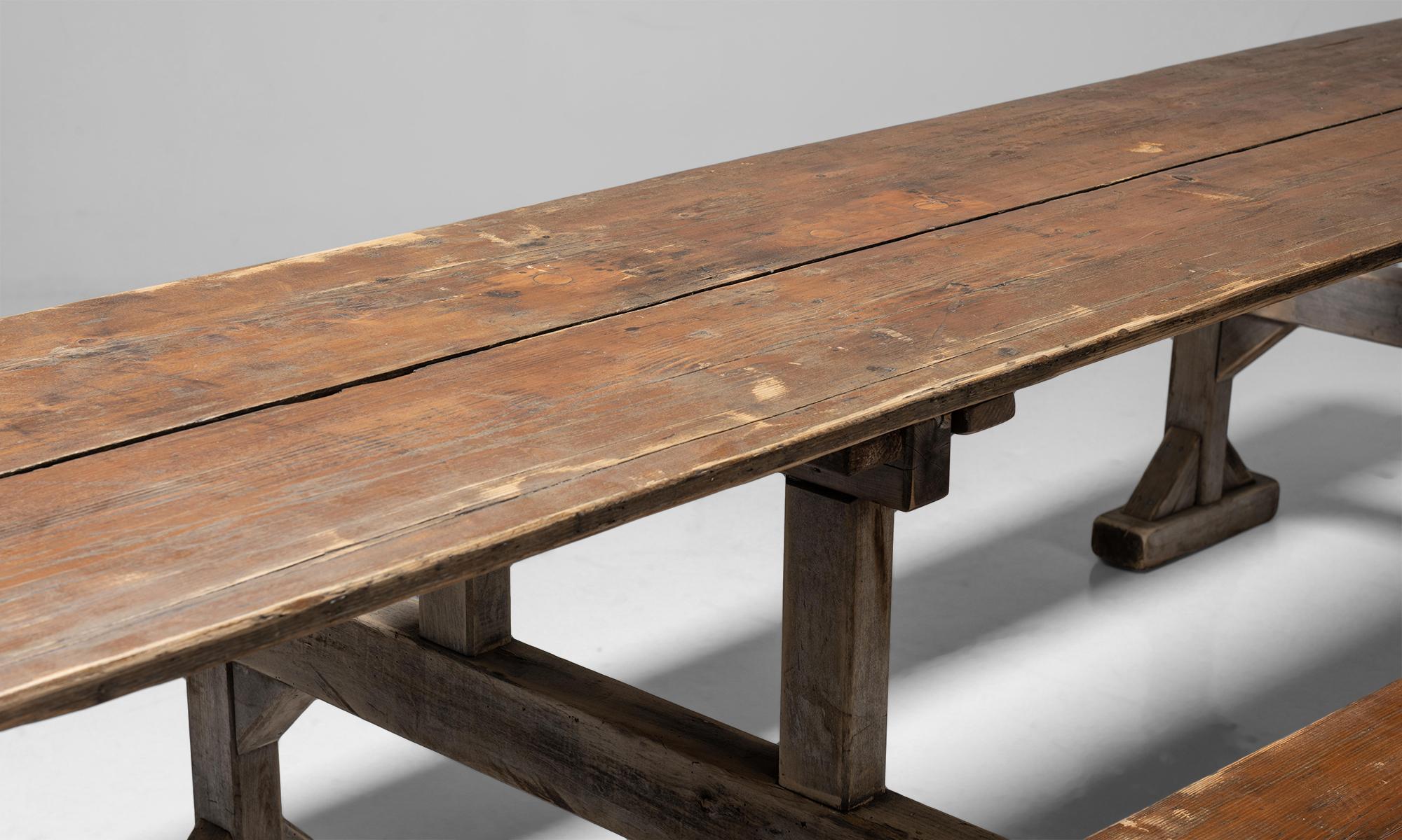 trestle dining table with bench