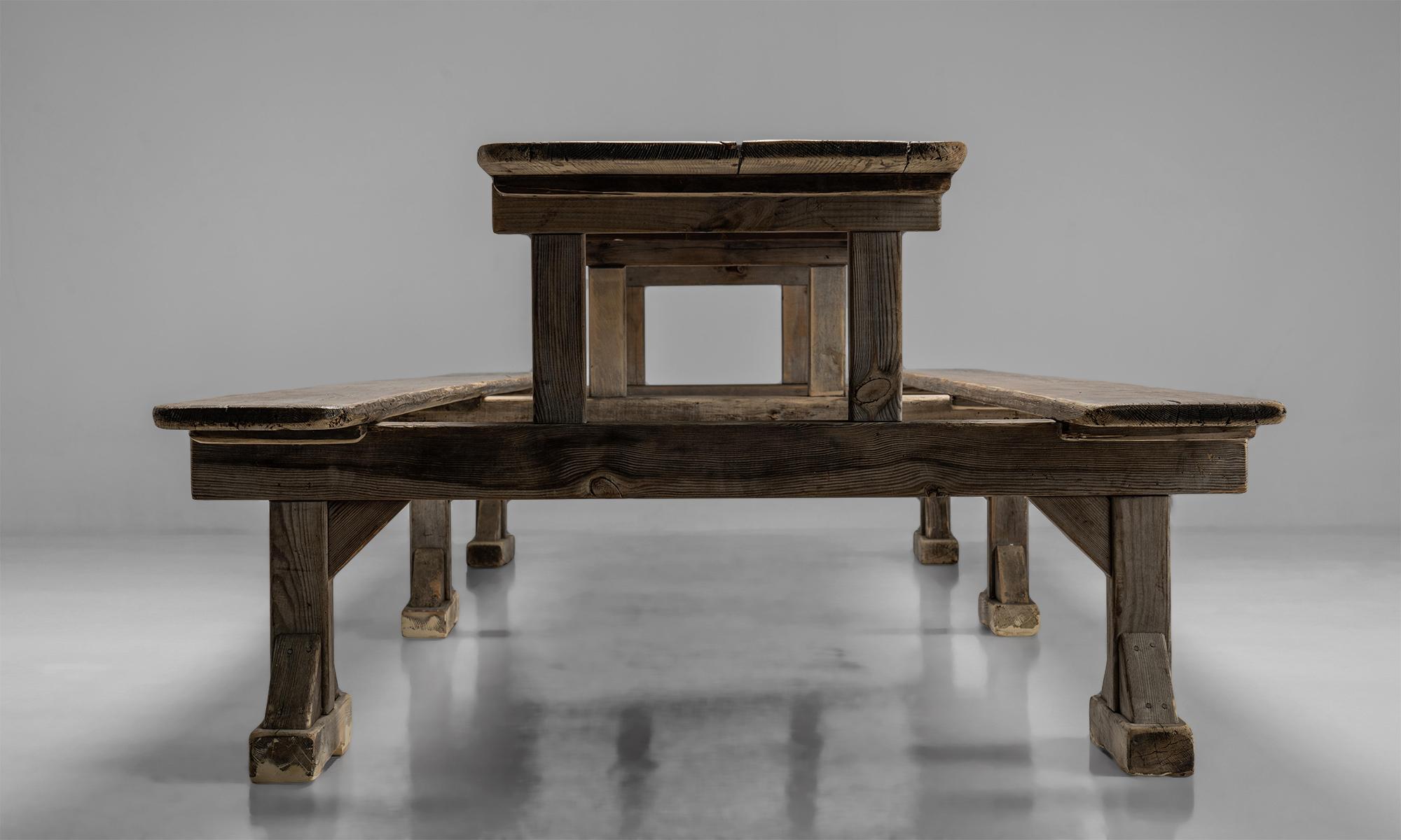 20th Century Huge Trestle Table with Benches, France, Circa 1900