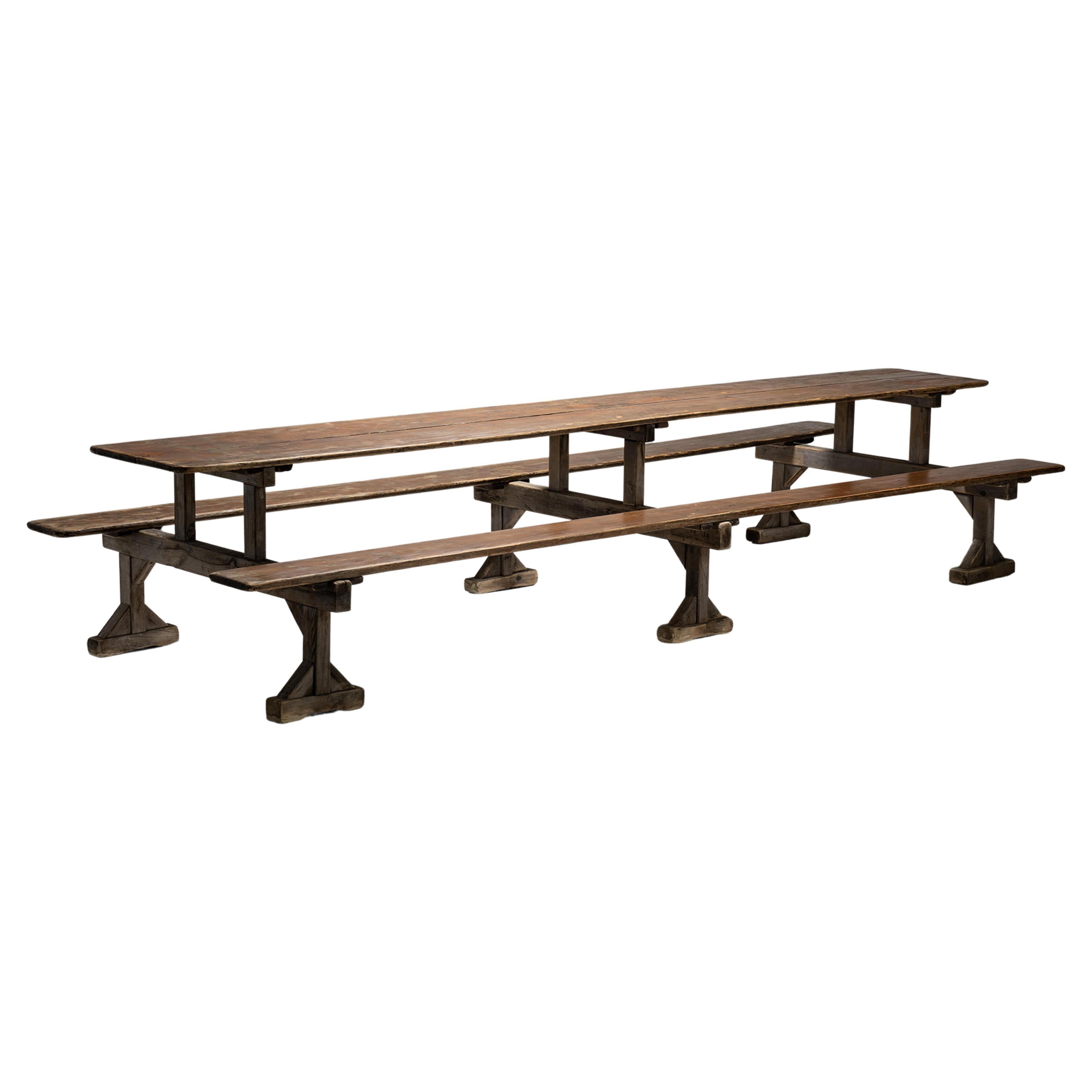 Huge Trestle Table with Benches, France, Circa 1900