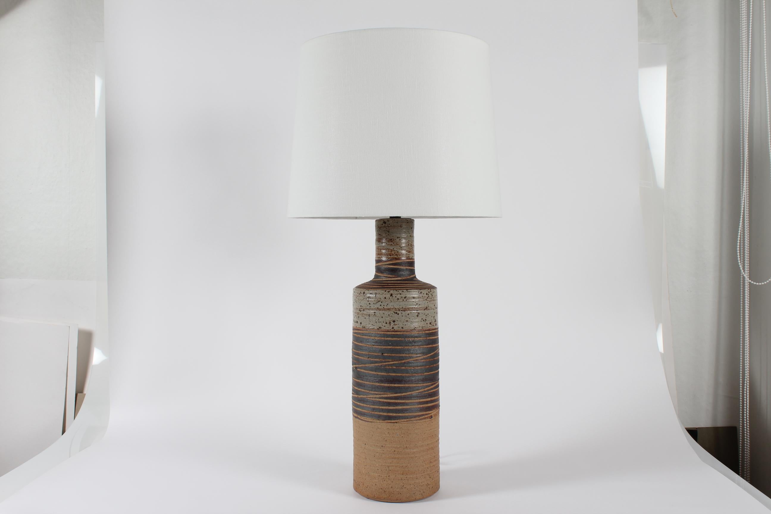 HUGE Tue Poulsen Rustic Stoneware Table Lamp 1970s Denmark with New Shade In Good Condition For Sale In Aarhus C, DK