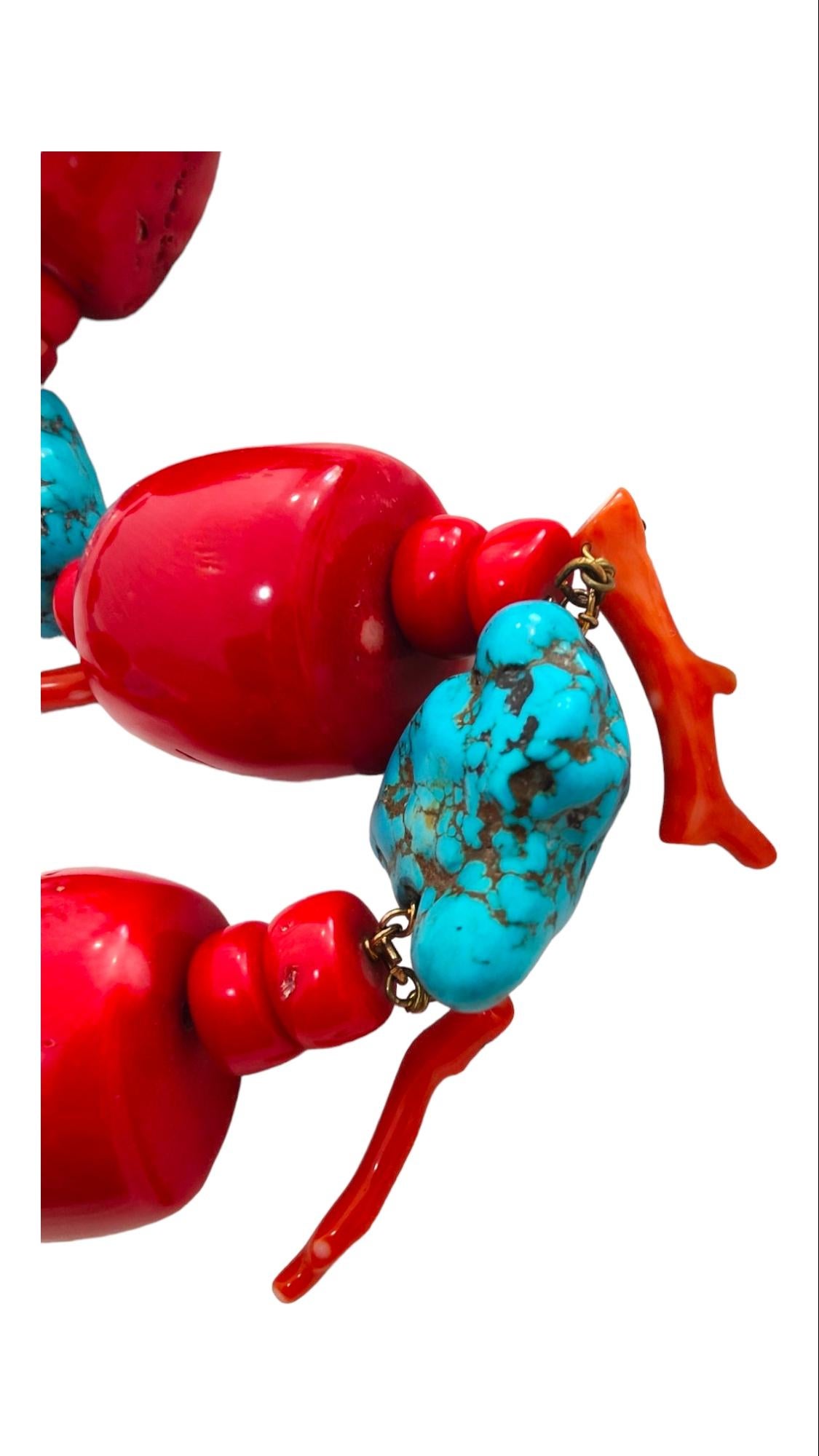 Große türkisfarbene und rote Koralle Halskette 643 g im Angebot 7