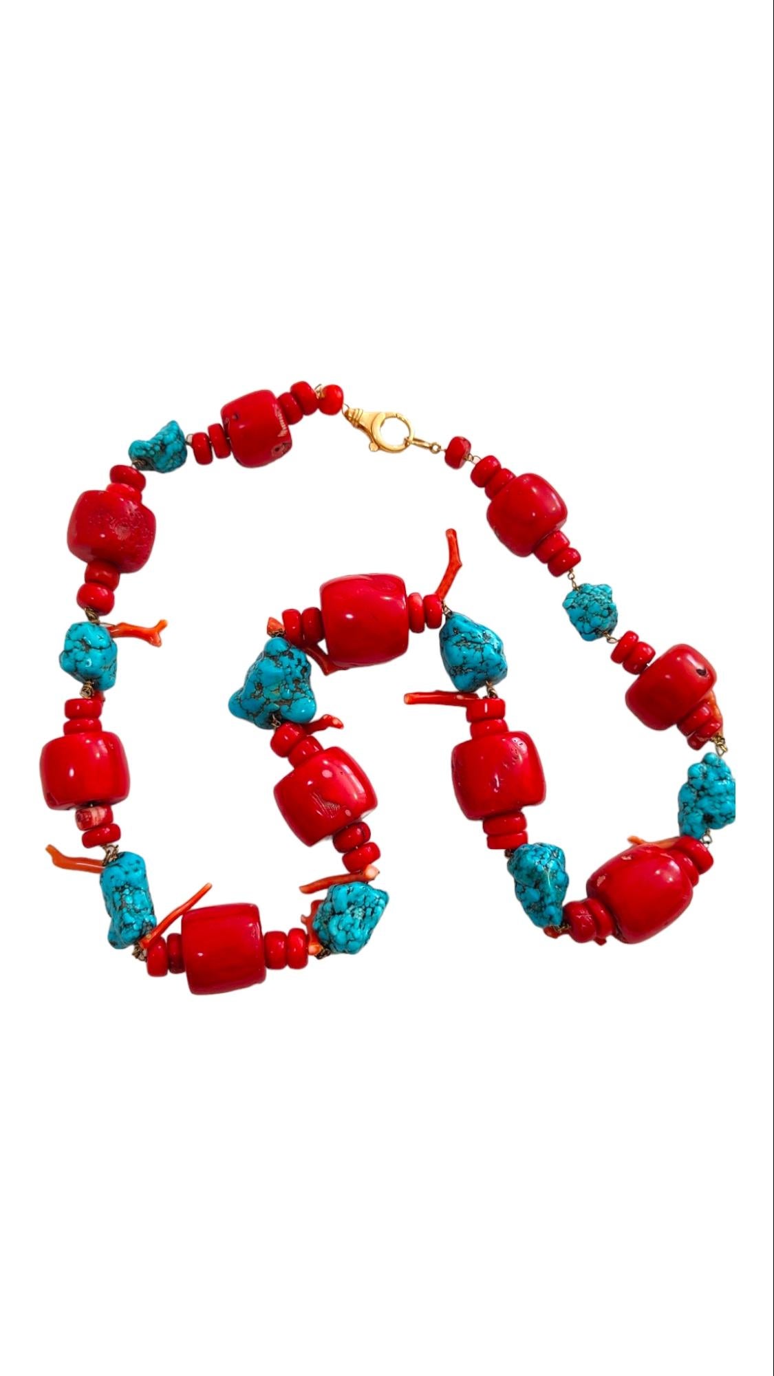 Große türkisfarbene und rote Koralle Halskette 643 g im Angebot 8
