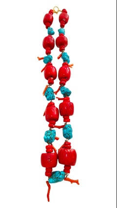 Huge Turquoise And Red Coral Necklace 643 g
